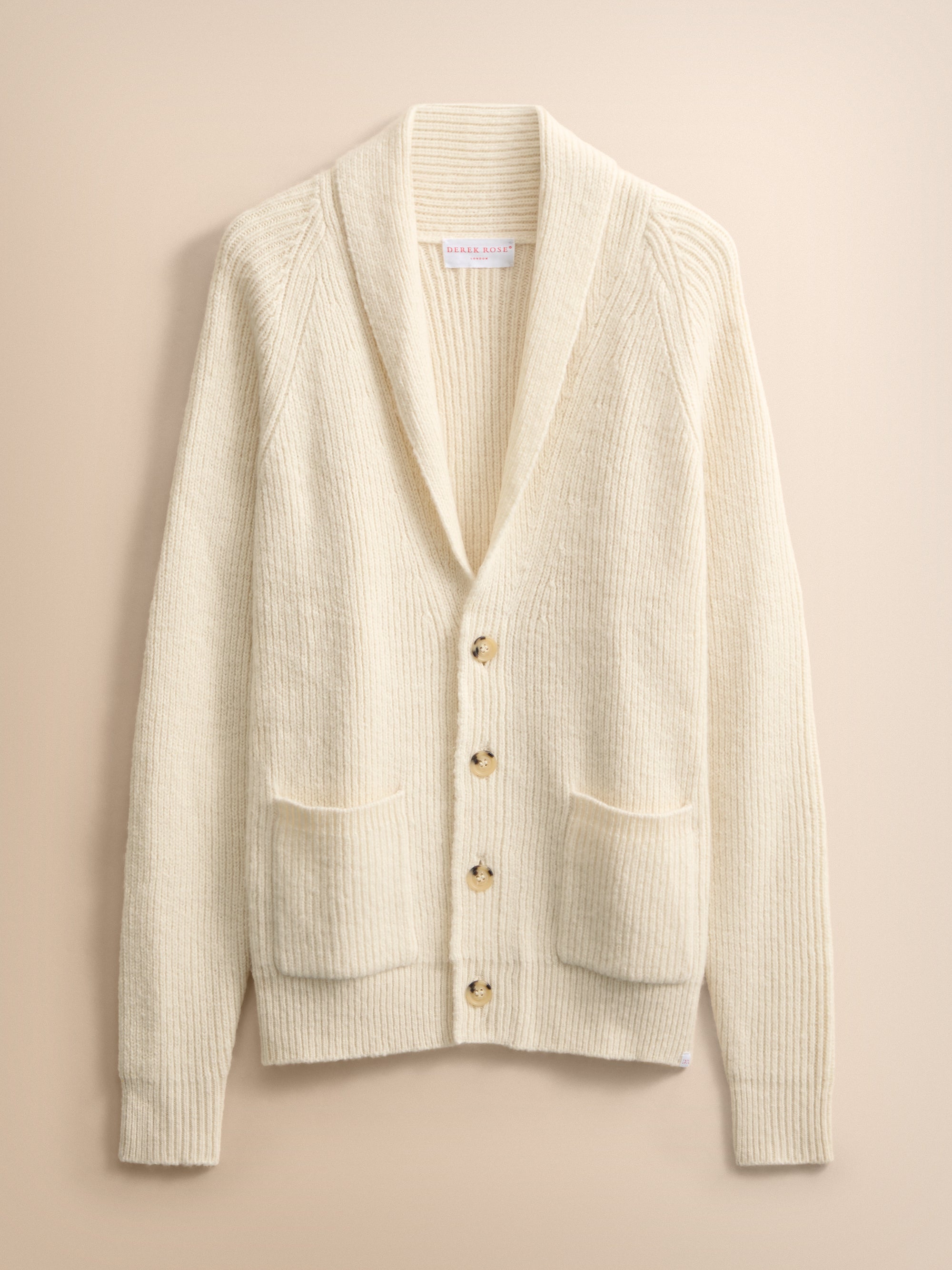 Arthur Wool Cashmere Ribbed Shawl Collar Cardigan Cream