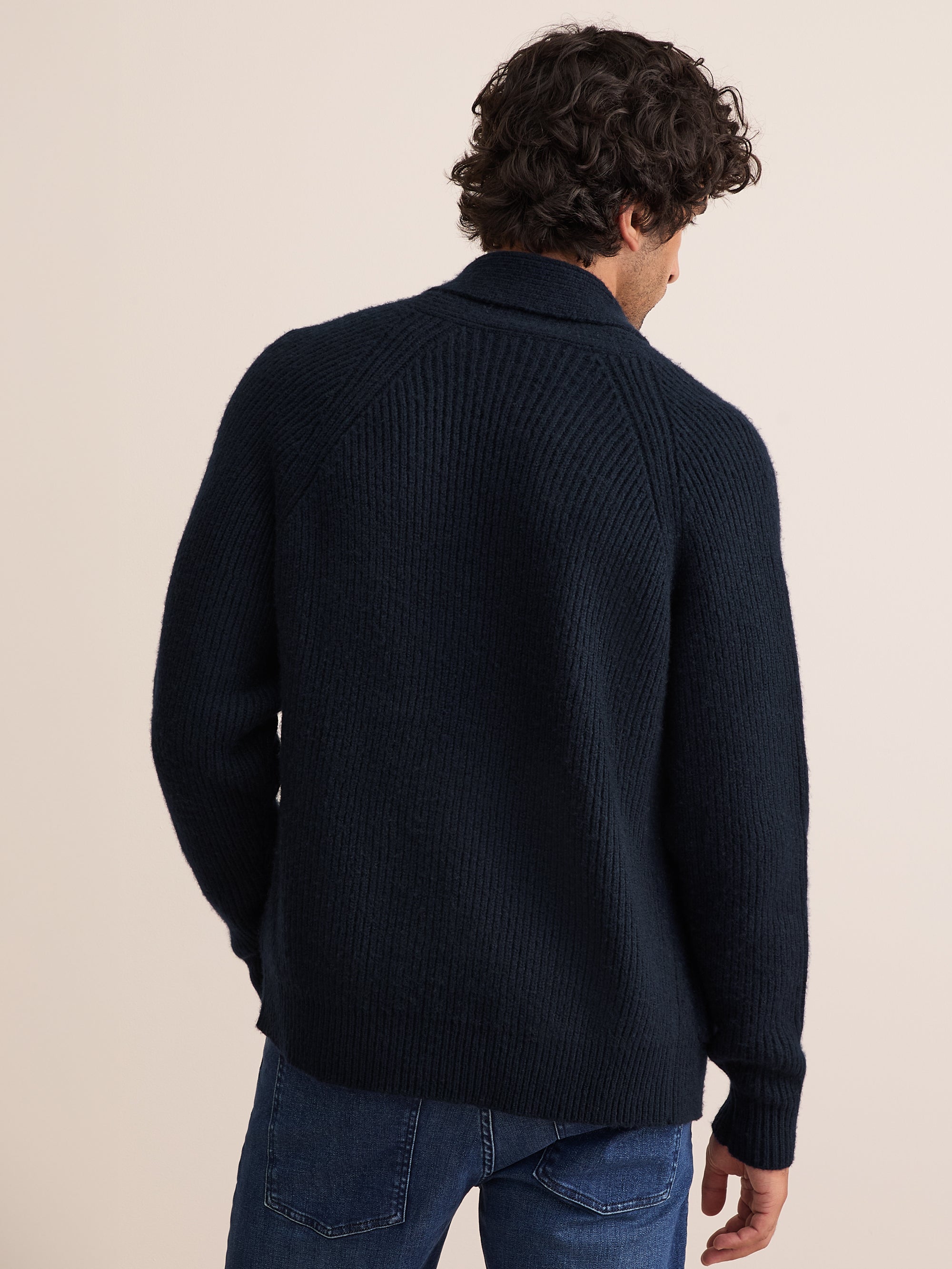Arthur Wool Cashmere Ribbed Shawl Collar Cardigan Navy Blue