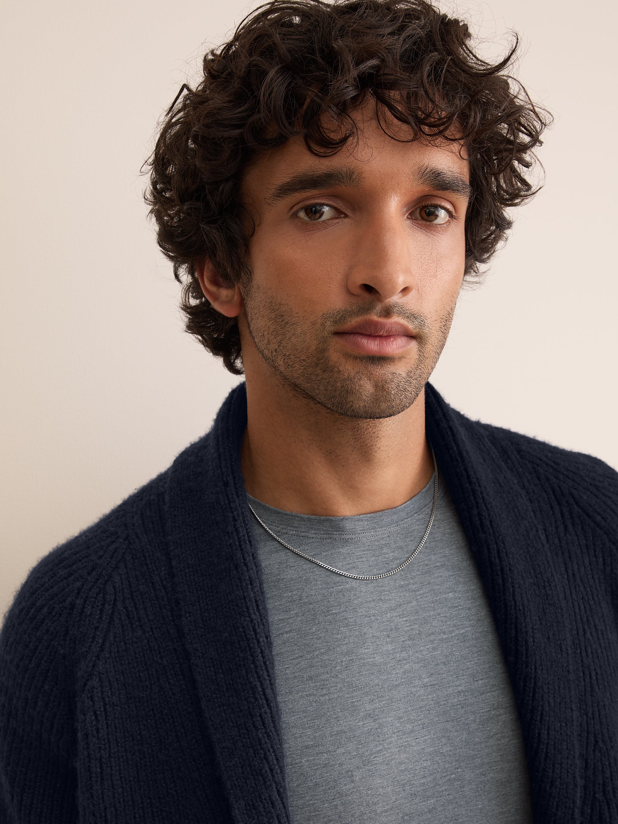 Arthur Wool Cashmere Ribbed Shawl Collar Cardigan Navy Blue