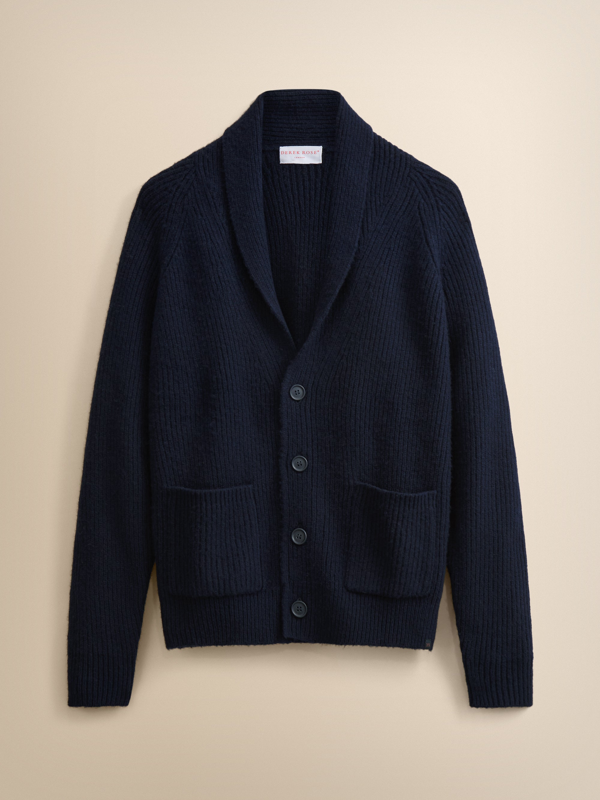 Arthur Wool Cashmere Ribbed Shawl Collar Cardigan Navy Blue