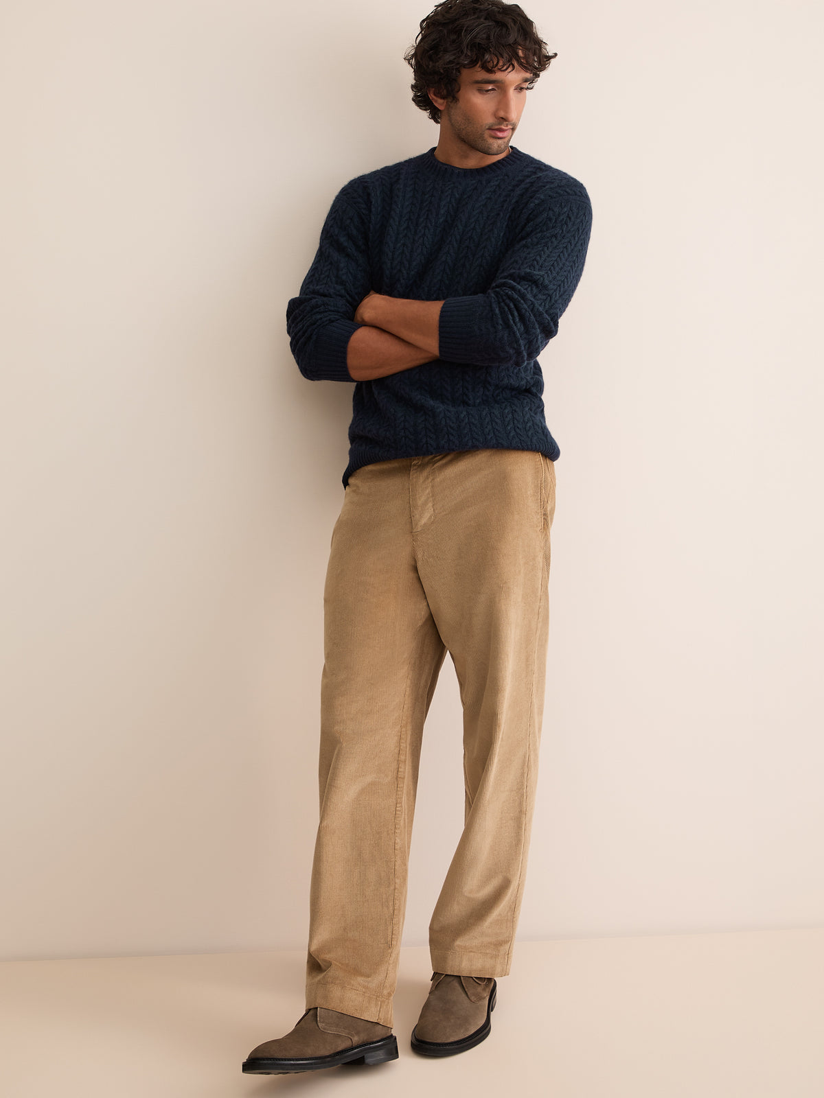 Damon Cashmere Cable Knit Sweater Navy Blue