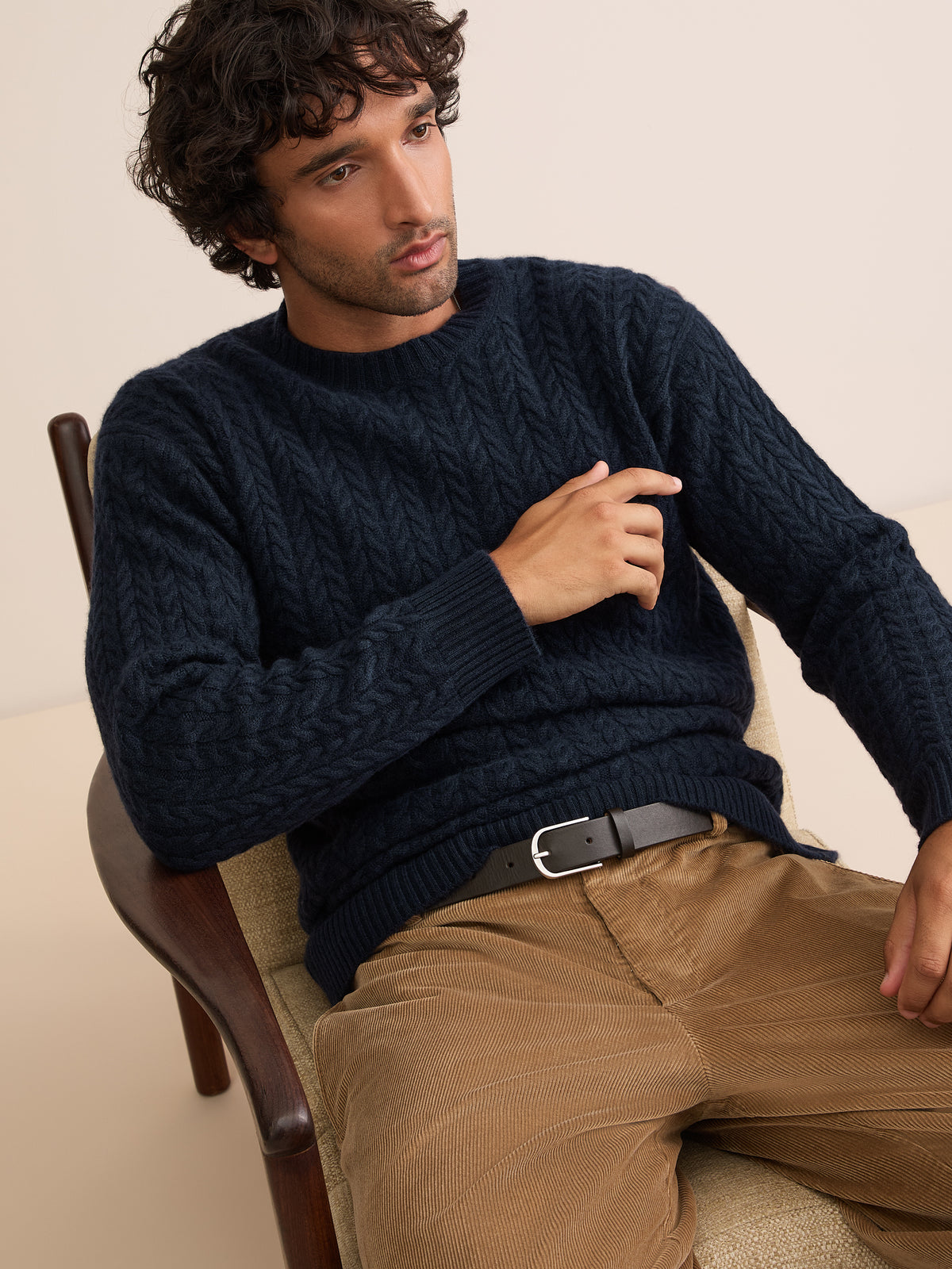 Damon Cashmere Cable Knit Sweater Navy Blue