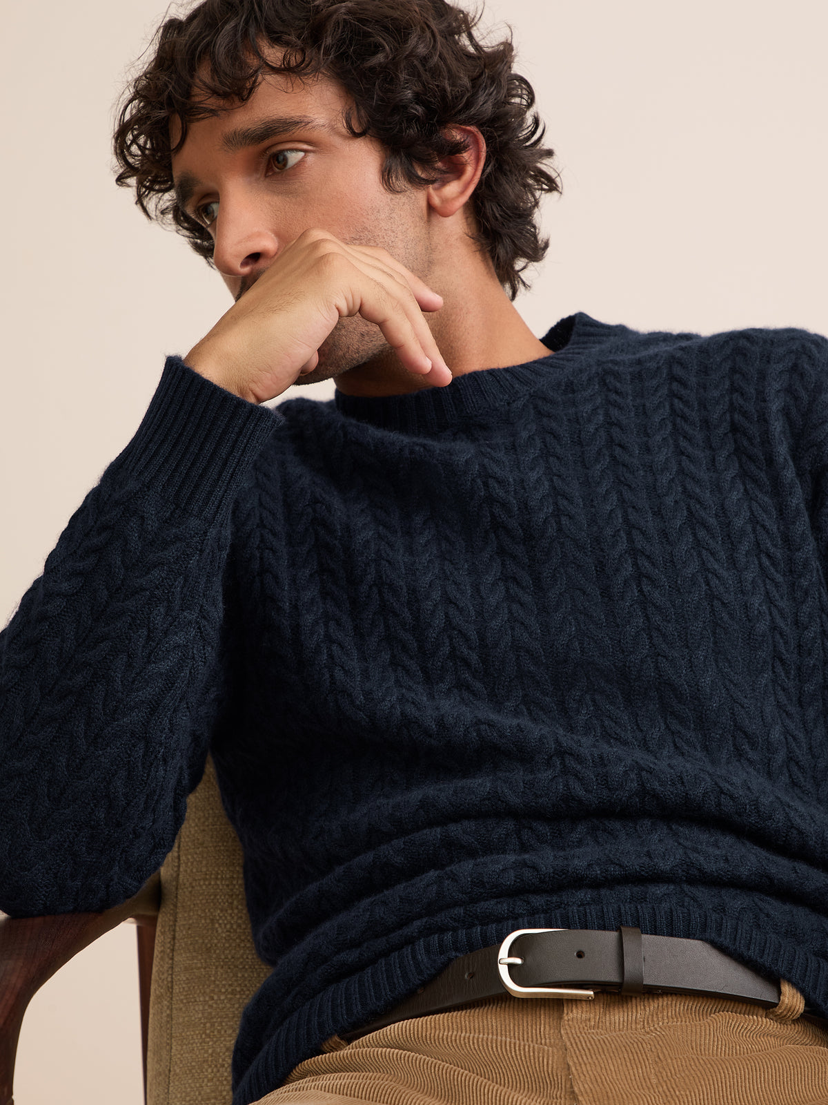Damon Cashmere Cable Knit Sweater Navy Blue