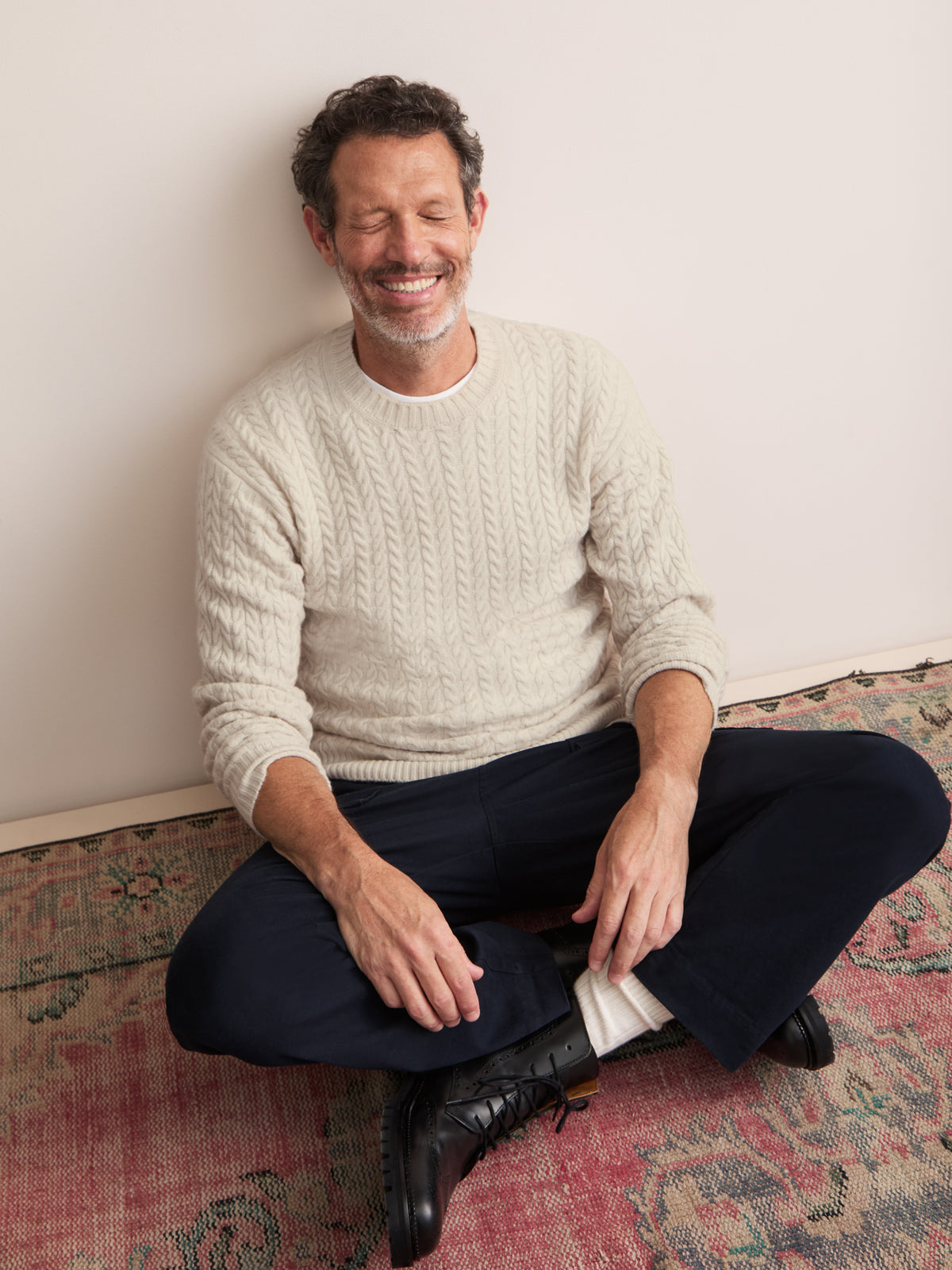 Damon Cashmere Cable Knit Sweater Cream