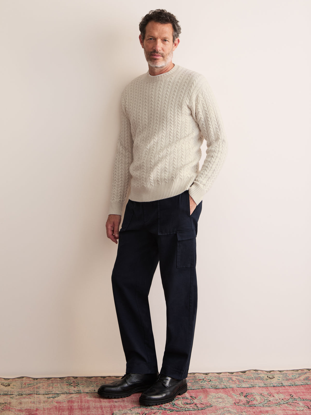 Damon Cashmere Cable Knit Sweater Cream