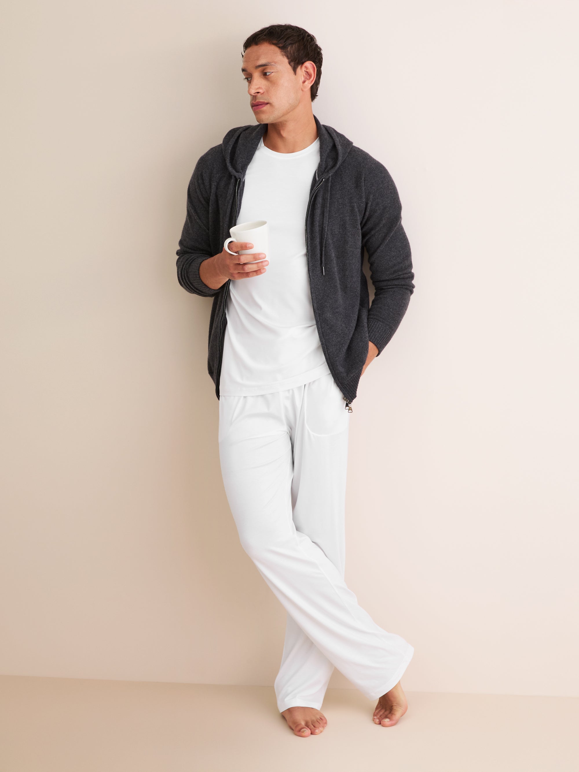 Men's Basel Micro Modal Lounge Trousers White | Derek Rose