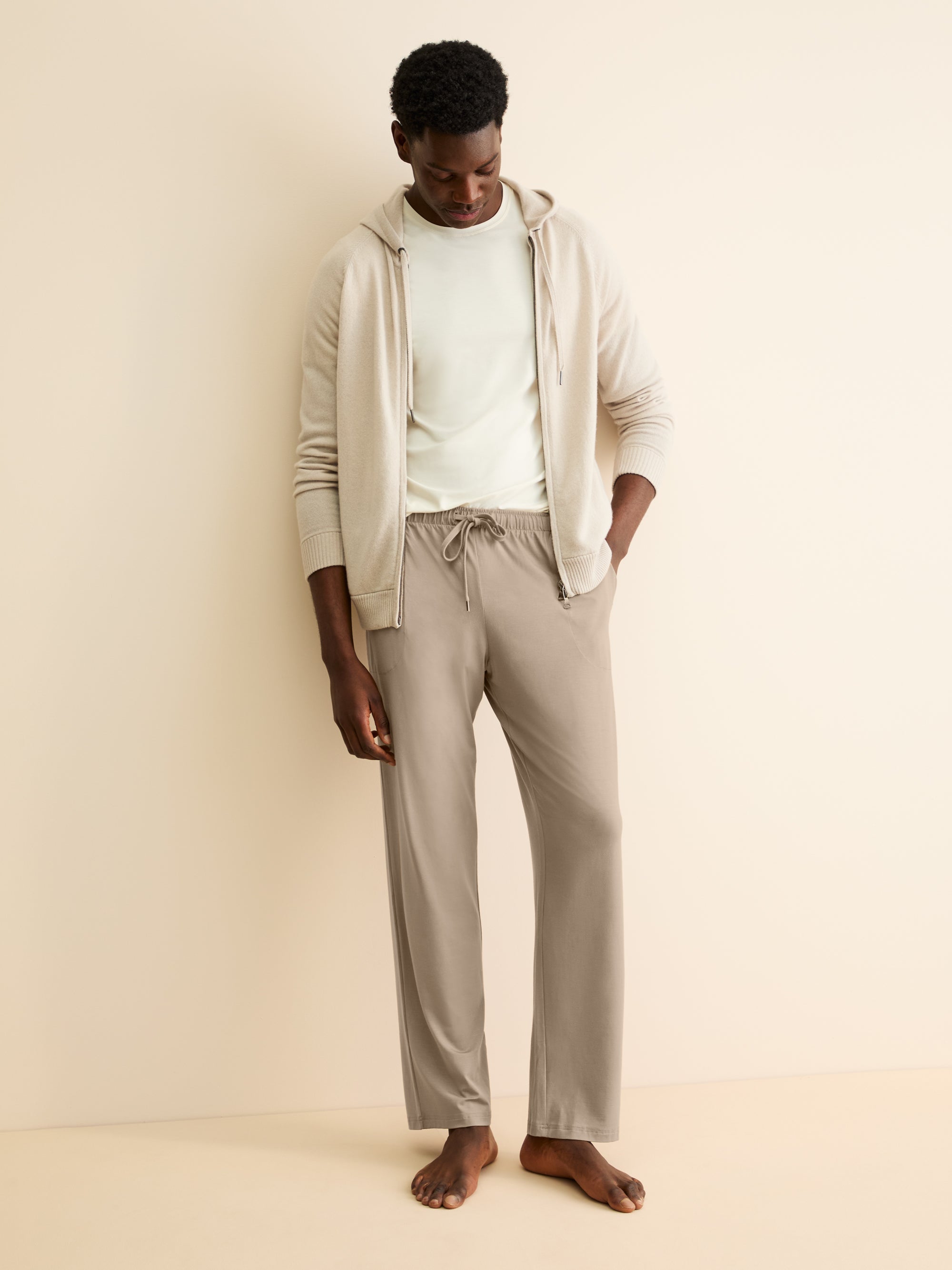 Men's Lounge Trousers Basel Micro Modal Stretch Taupe | Derek Rose