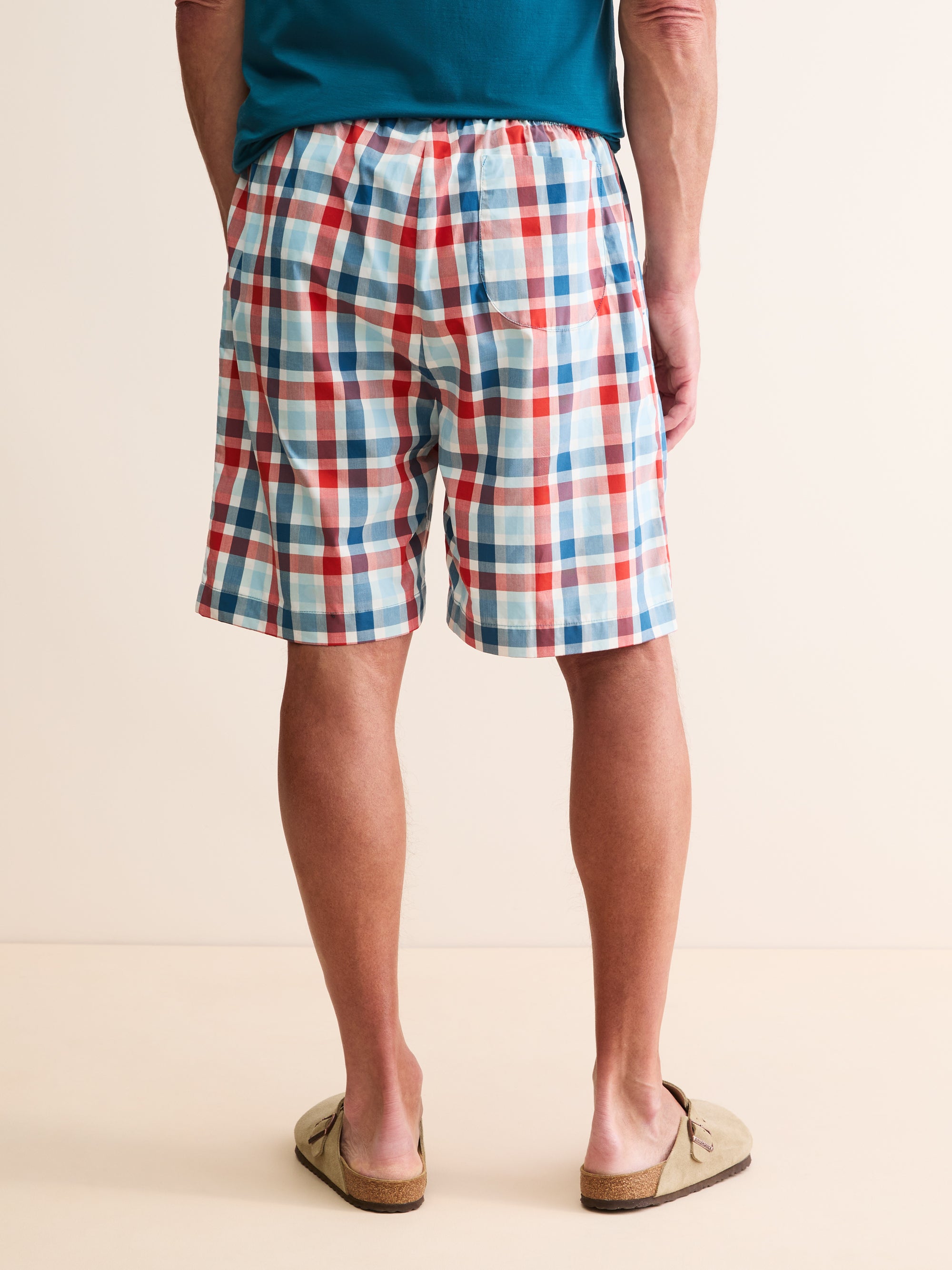 Men's Lounge Shorts Barker Cotton Teal & Red Check