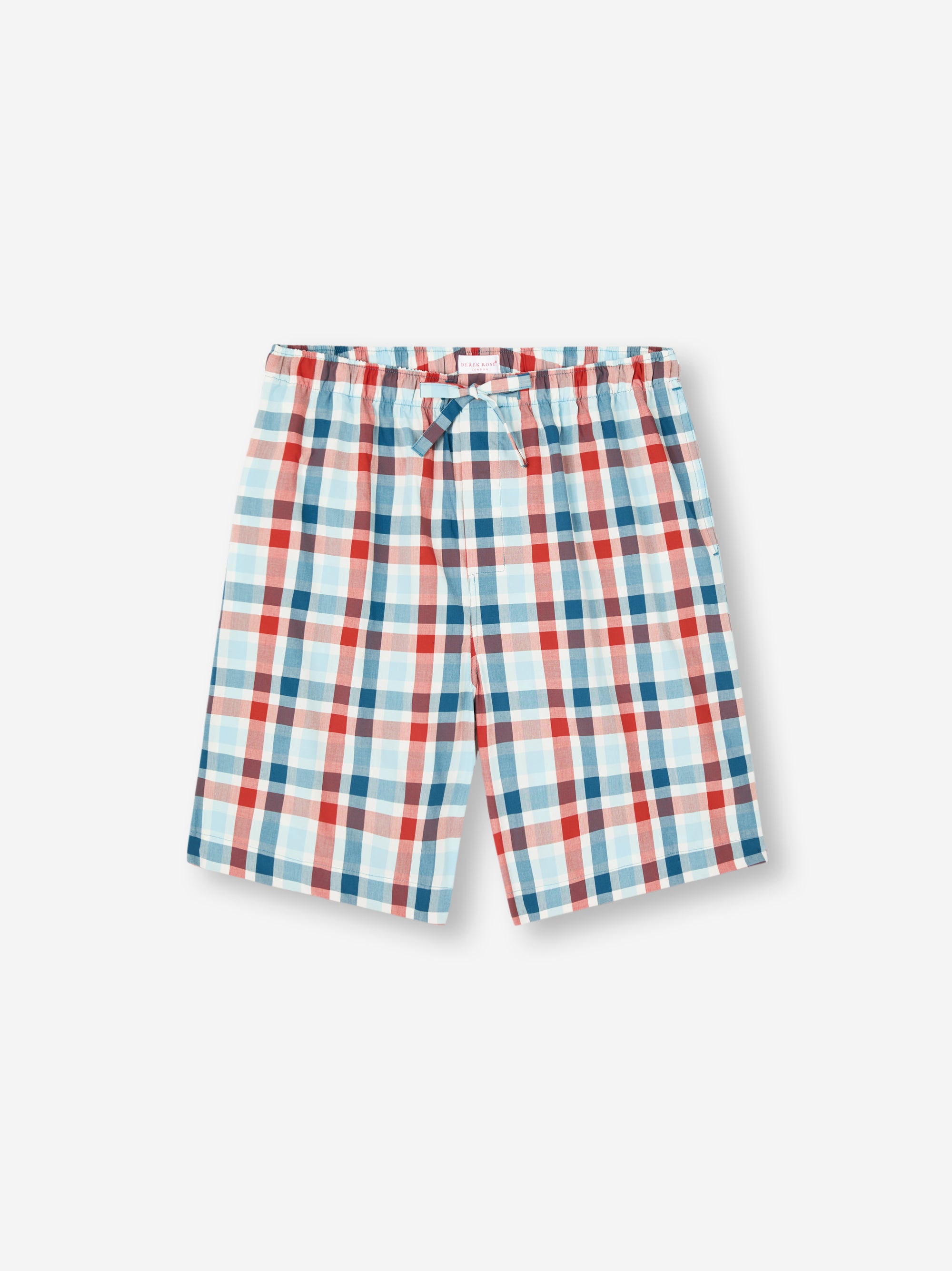 Men's Lounge Shorts Barker Cotton Teal & Red Check | Derek Rose