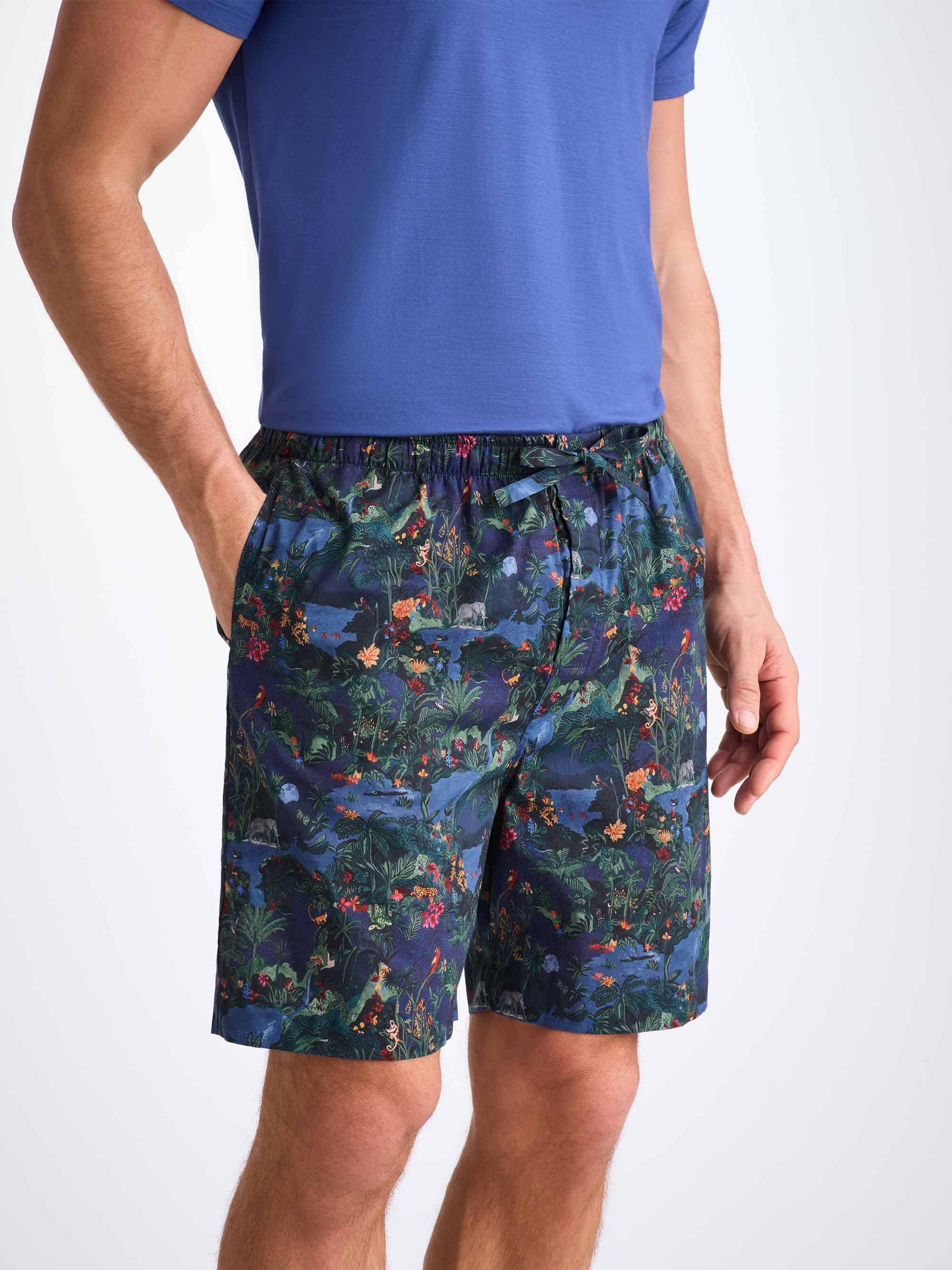 Men's Lounge Shorts Cotton Batiste Multi Midnight Jungle Print