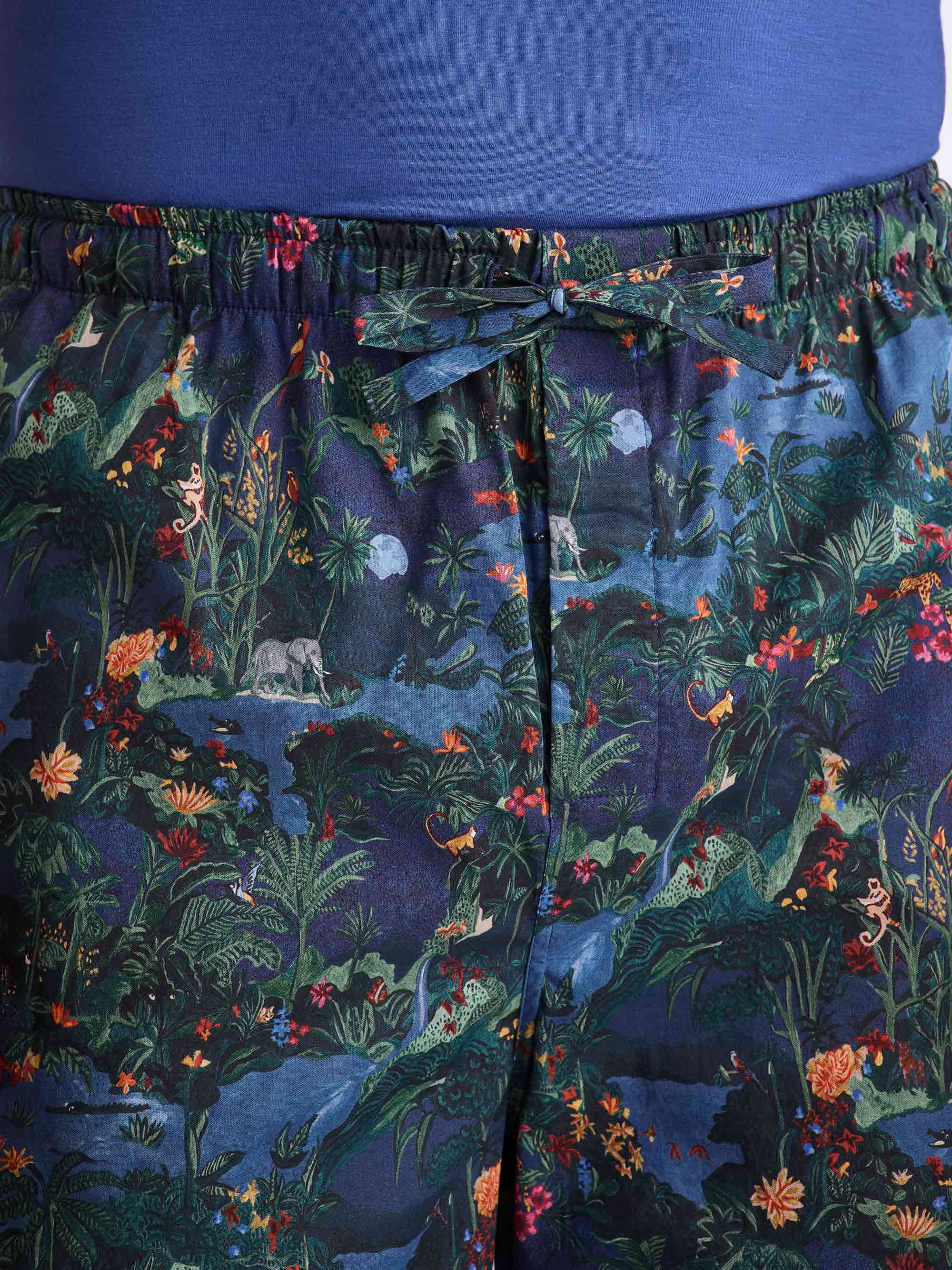 Men's Lounge Shorts Cotton Batiste Multi Midnight Jungle Print