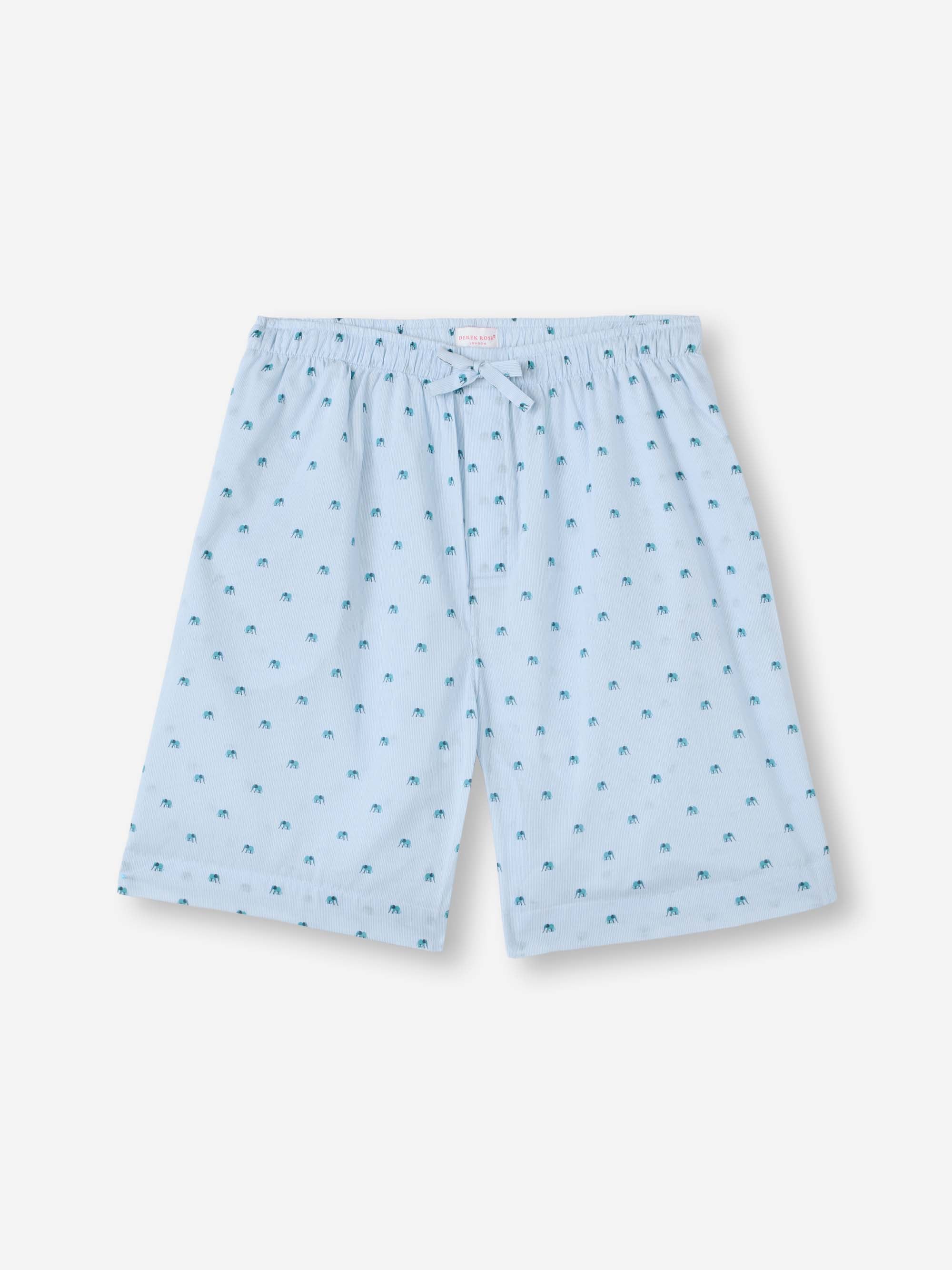 Men's Lounge Shorts Cotton Batiste Blue Elephant Print