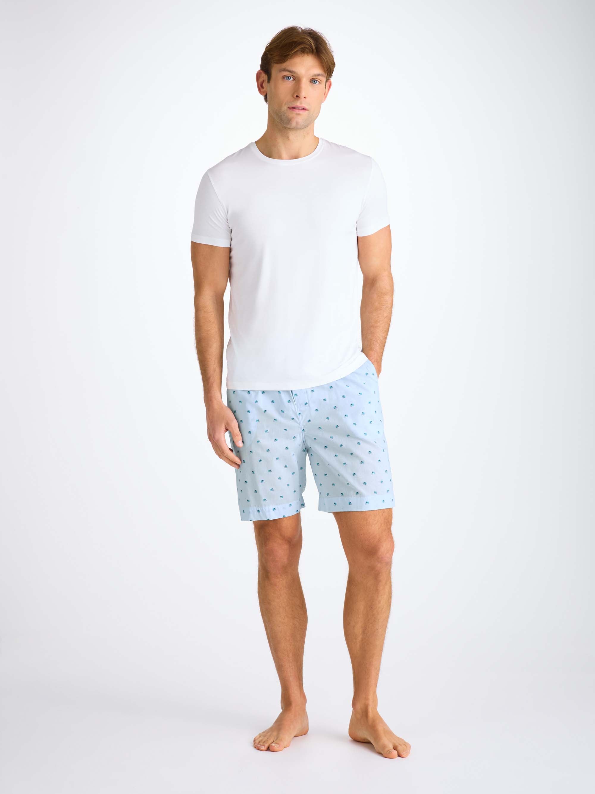 Men's Lounge Shorts Cotton Batiste Blue Elephant Print