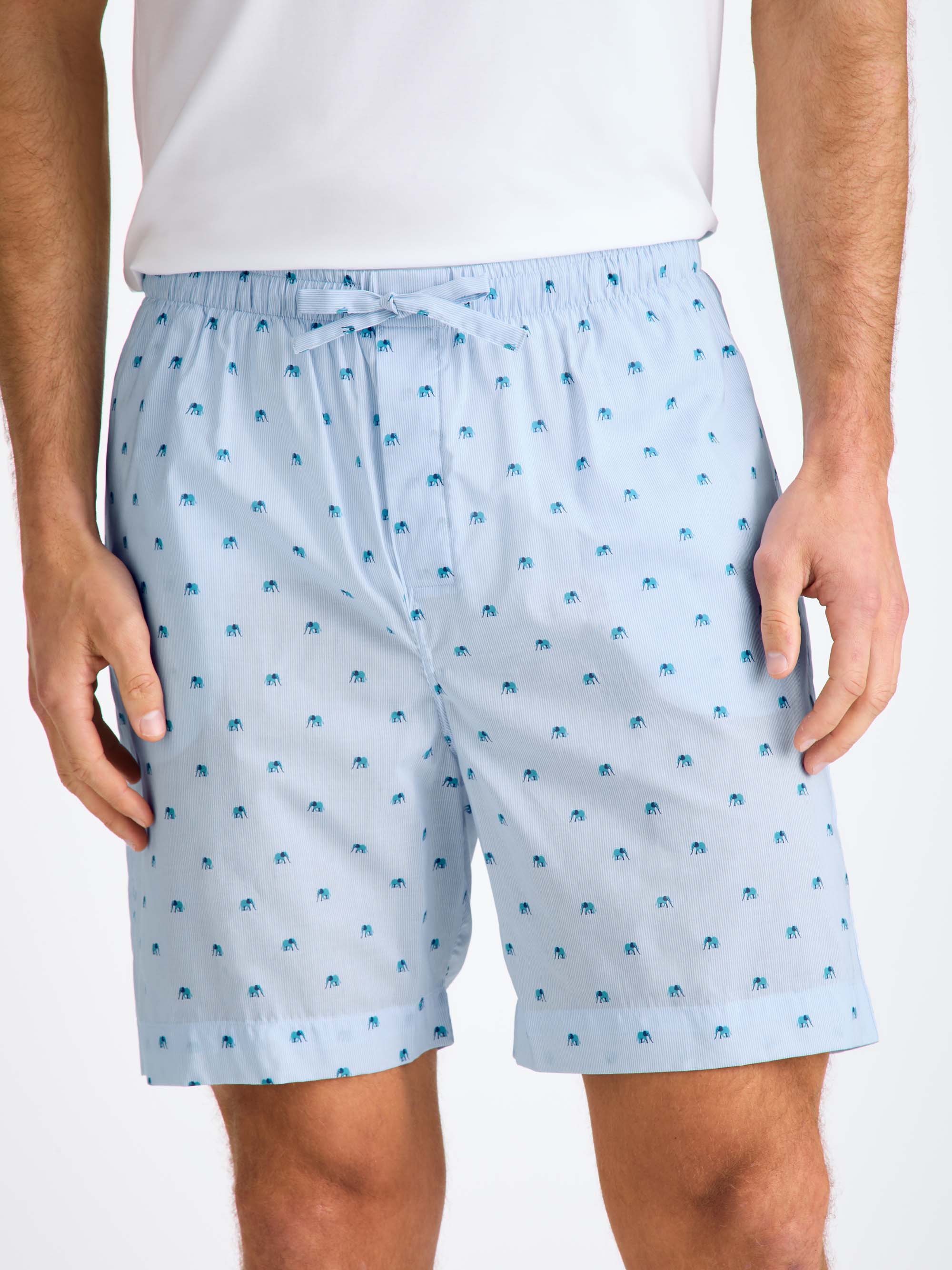 Men's Lounge Shorts Cotton Batiste Blue Elephant Print