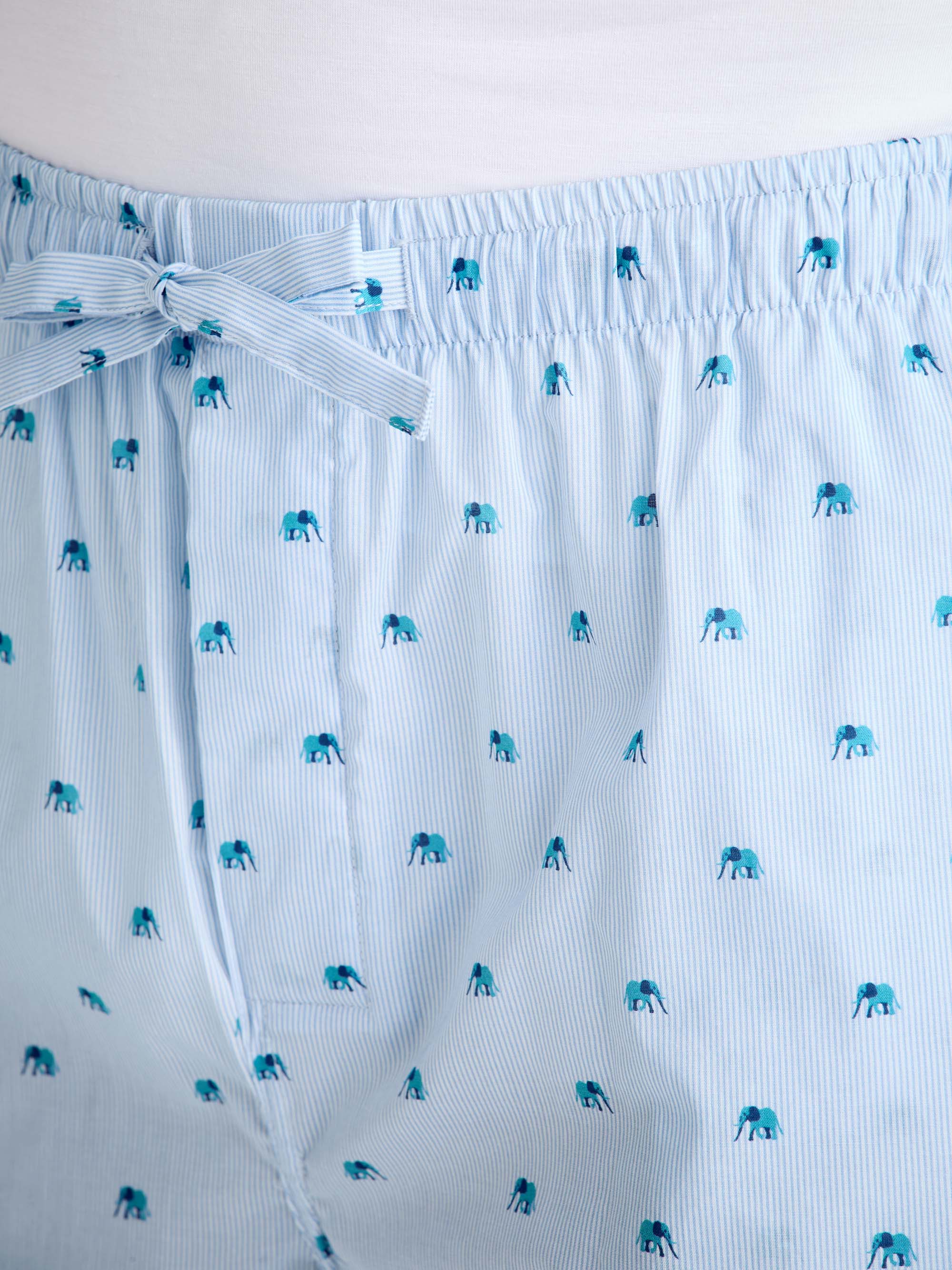 Men's Lounge Shorts Cotton Batiste Blue Elephant Print