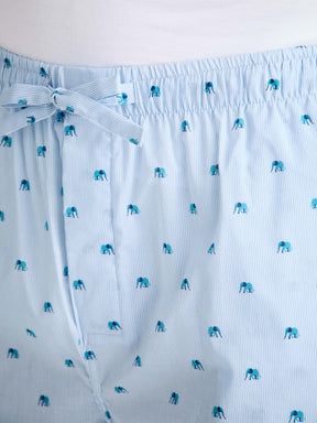 Men's Lounge Shorts Cotton Batiste Blue Elephant Print