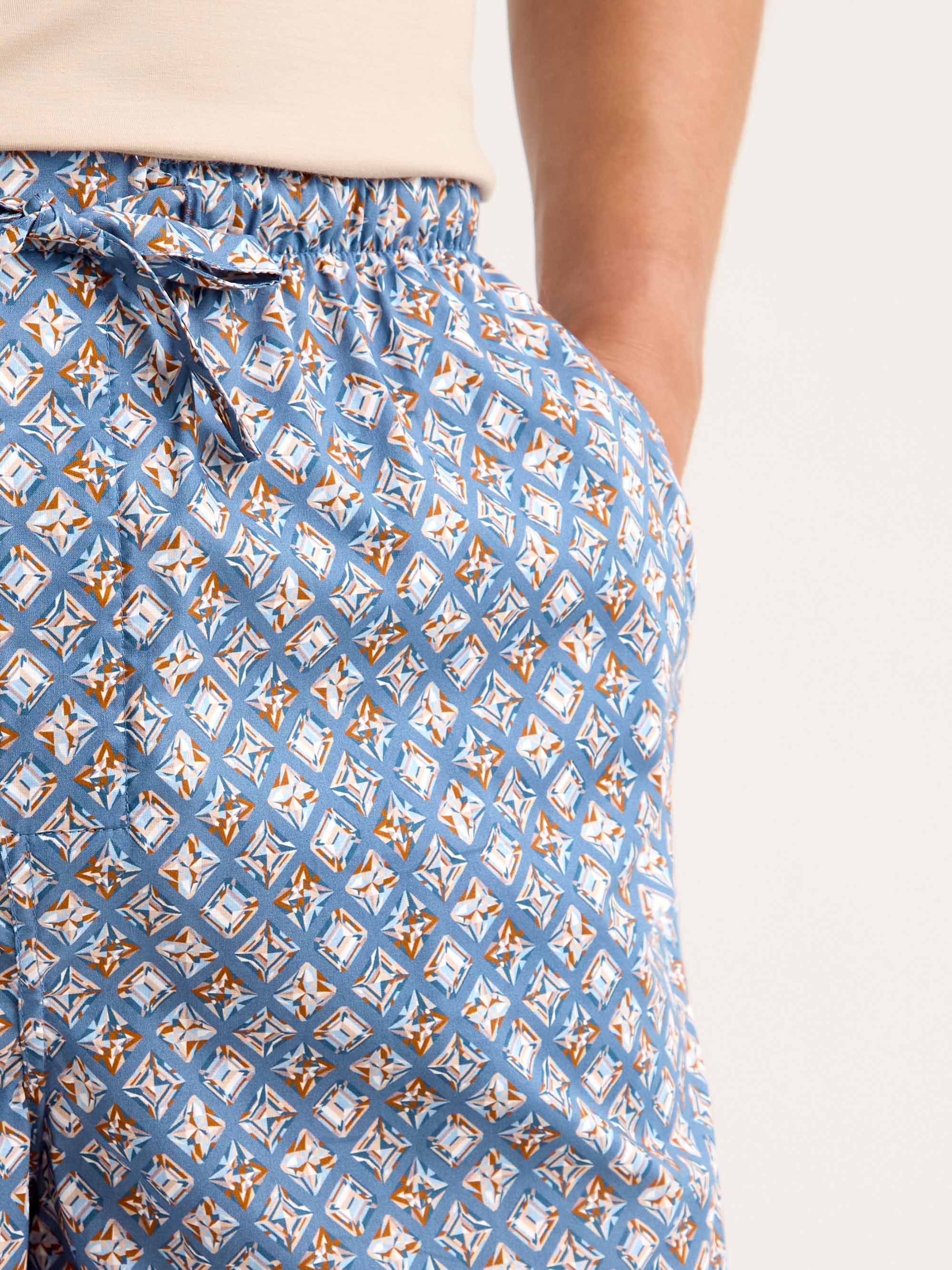 Men's Lounge Shorts Cotton Batiste Blue Multicolour Diamond Print