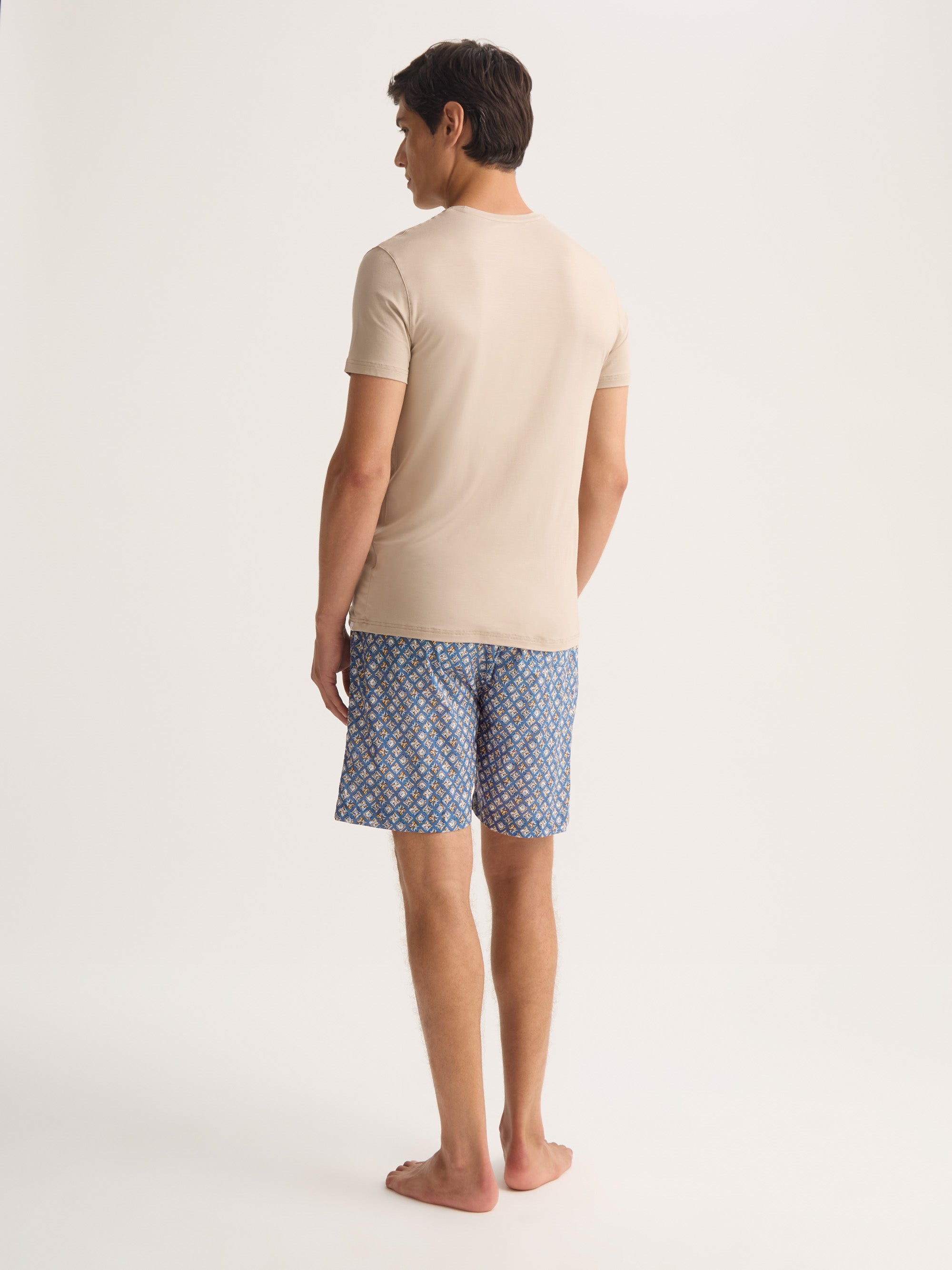 Men's Lounge Shorts Cotton Batiste Blue Multicolour Diamond Print