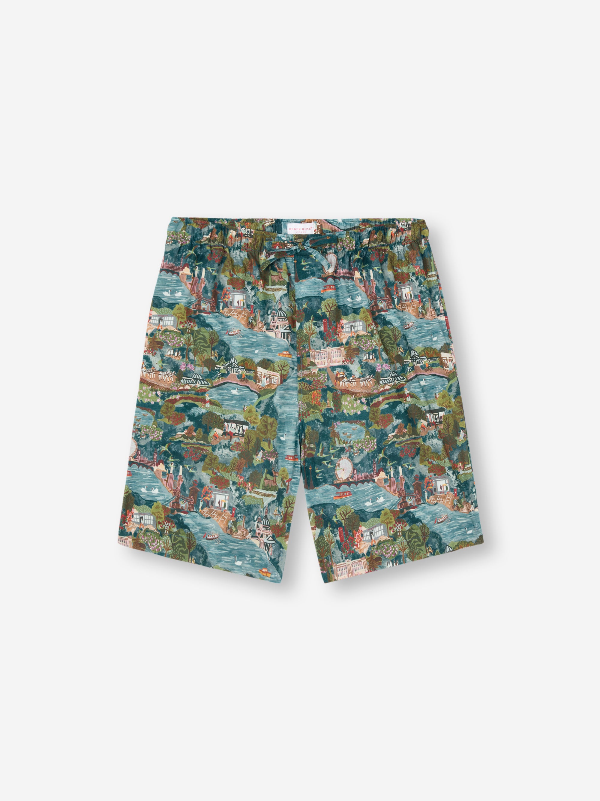 Men's Lounge Shorts Cotton Batiste London Scenic Print Multi