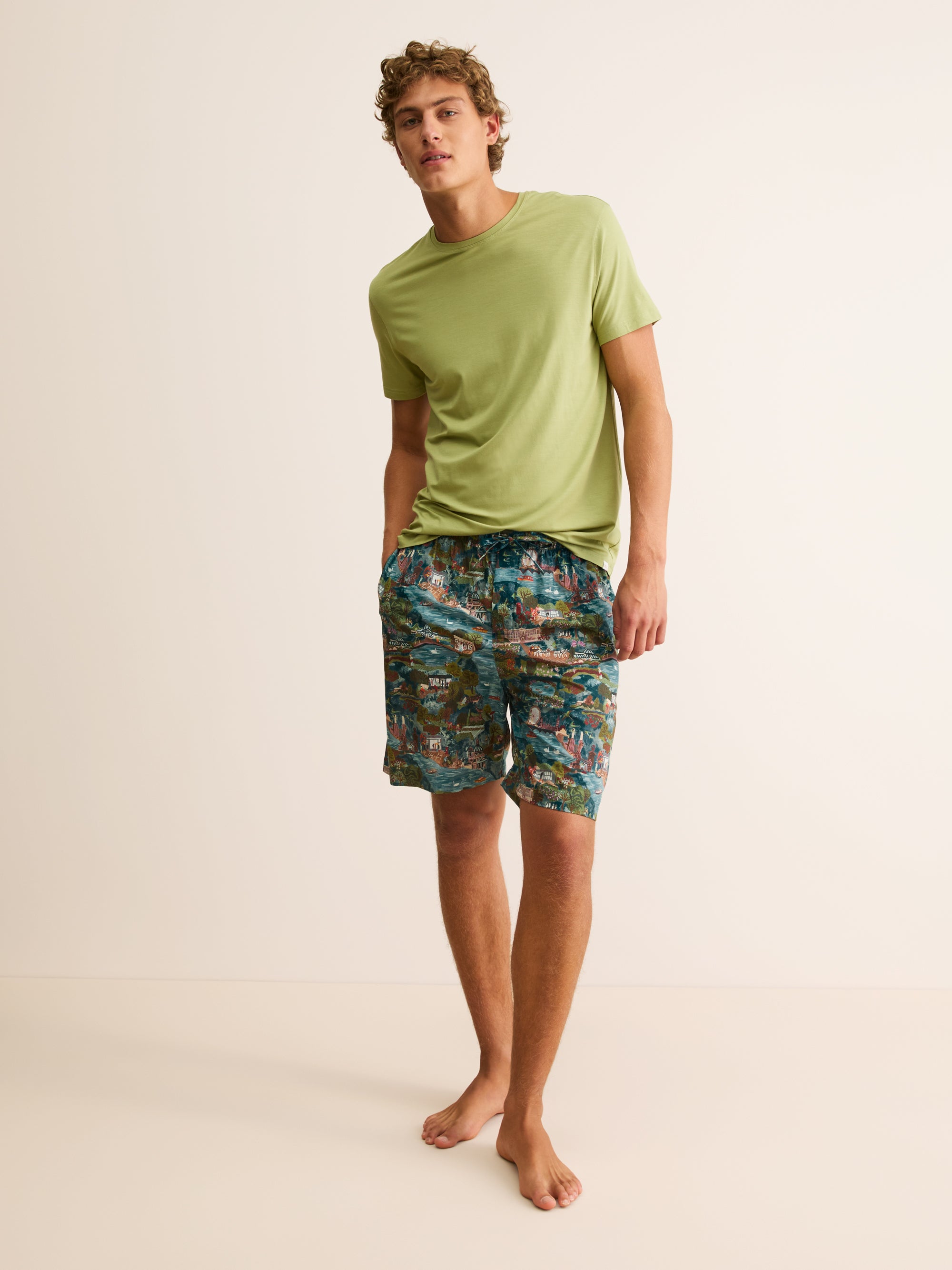 Men's Lounge Shorts Cotton Batiste London Scenic Print Multi