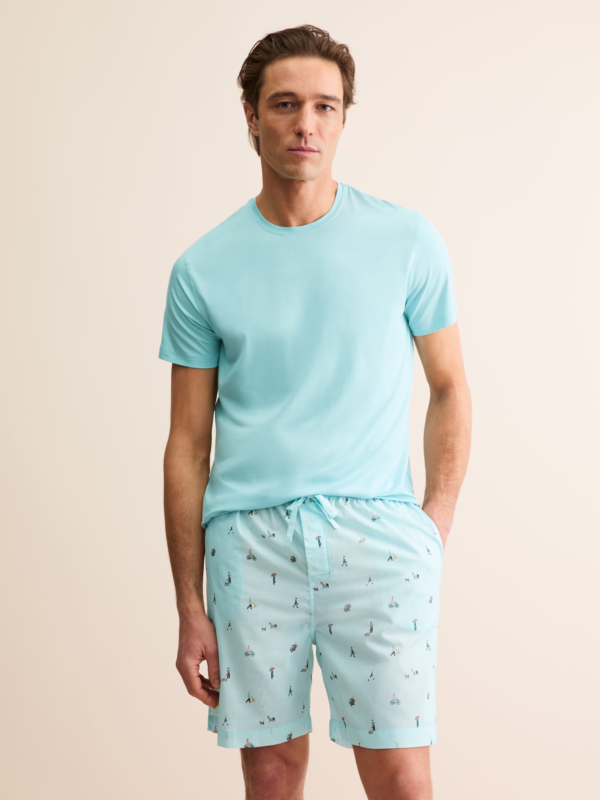 Men's Lounge Shorts Cotton Batiste People of London Blue Stripe