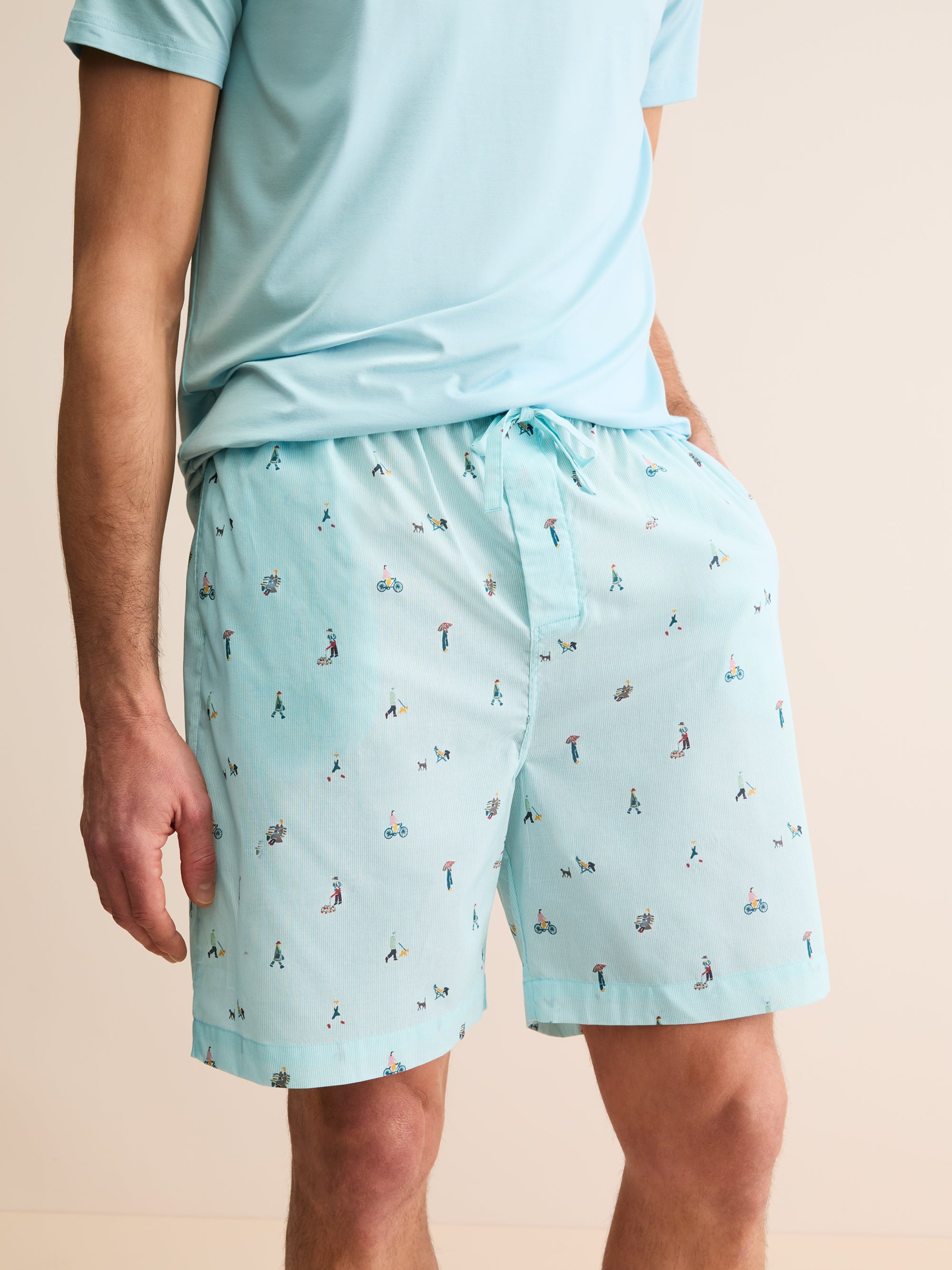 Men's Lounge Shorts Cotton Batiste People of London Blue Stripe