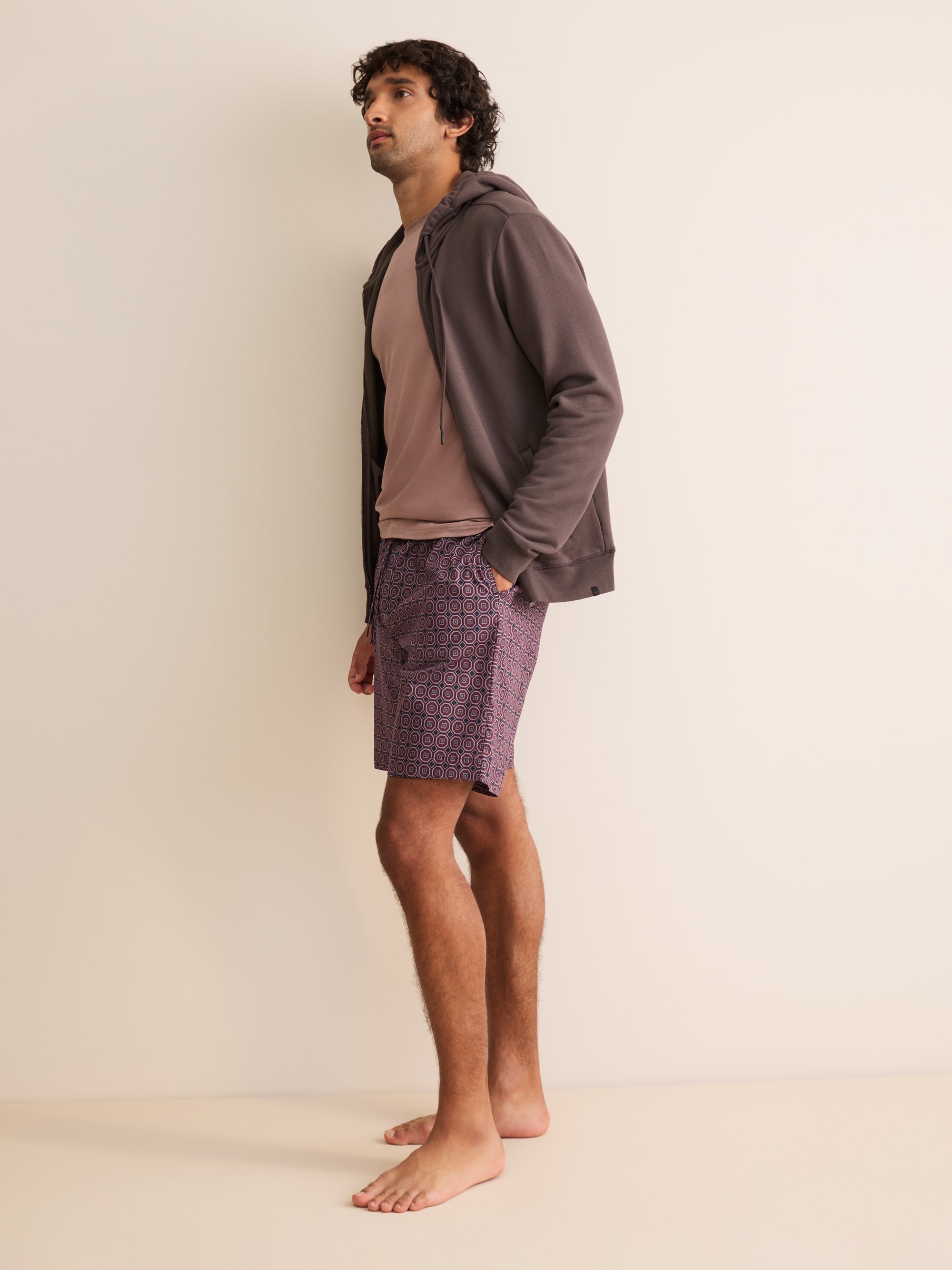 Ledbury Cotton Batiste Lounge Shorts Night Navy & Wine Geo