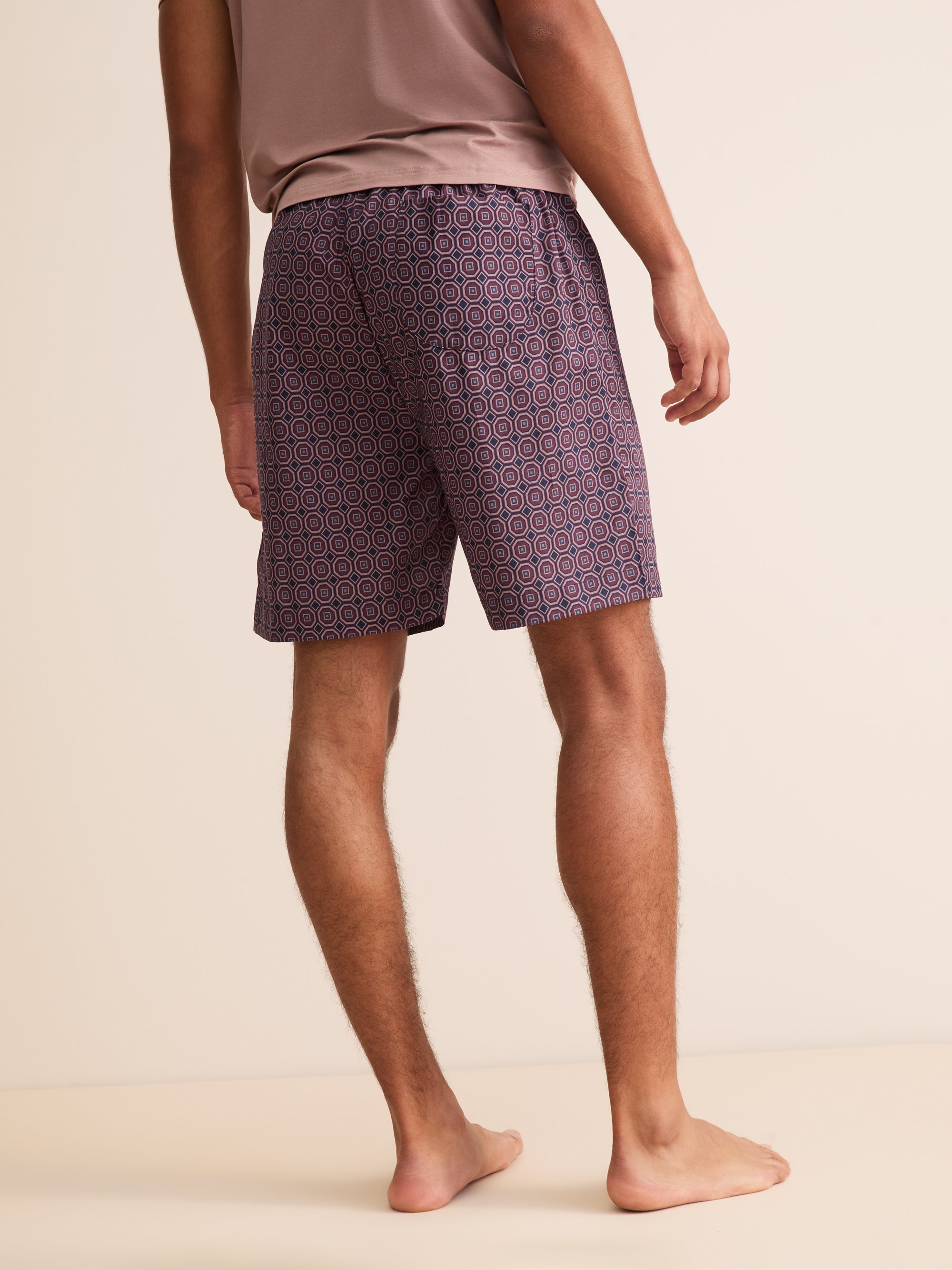 Ledbury Cotton Batiste Lounge Shorts Night Navy & Wine Geo