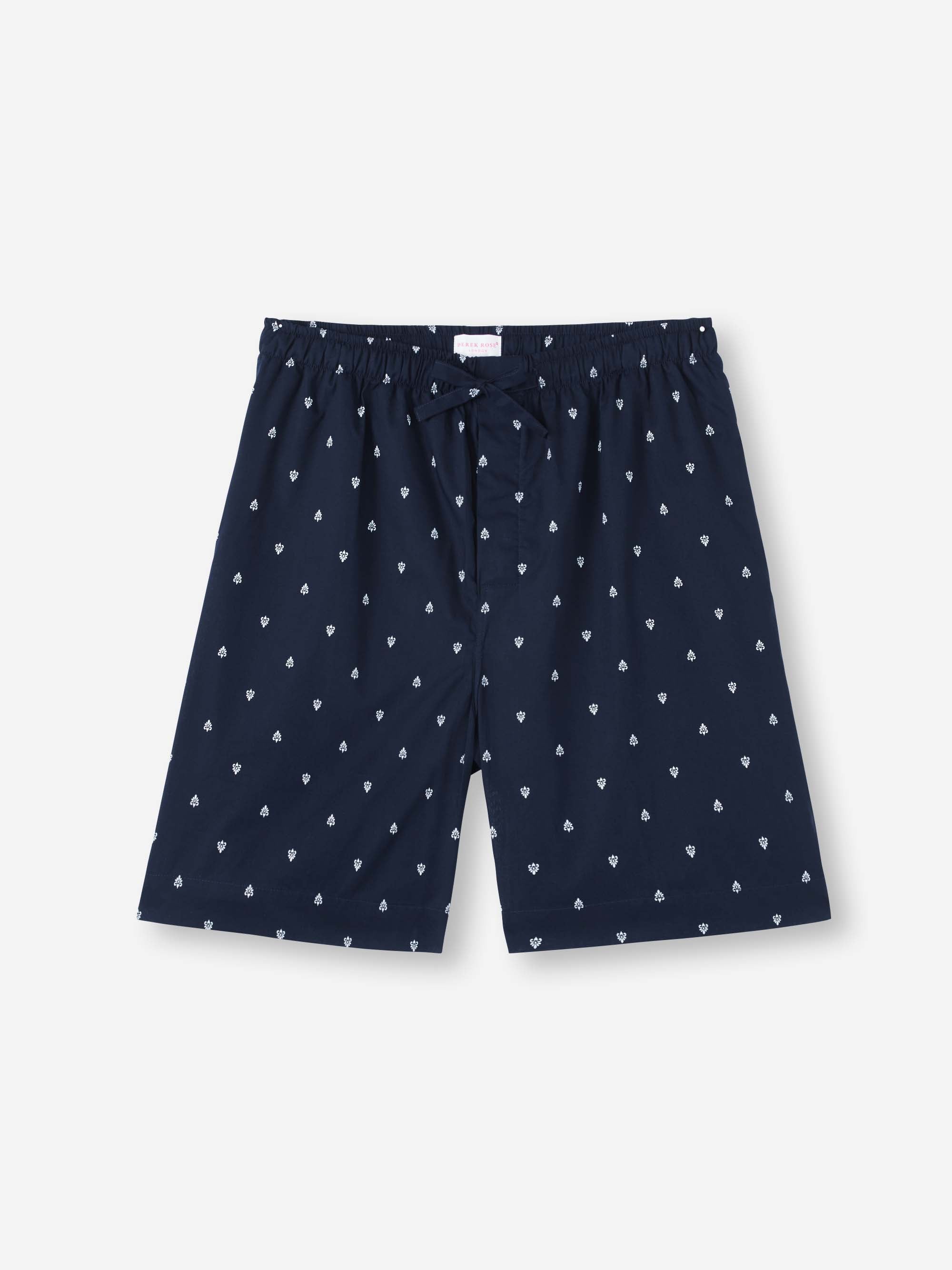 Men's Lounge Shorts Cotton Batiste Navy Paisley Motif