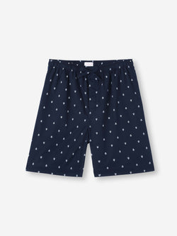 Men's Lounge Shorts Cotton Batiste Navy Paisley Motif