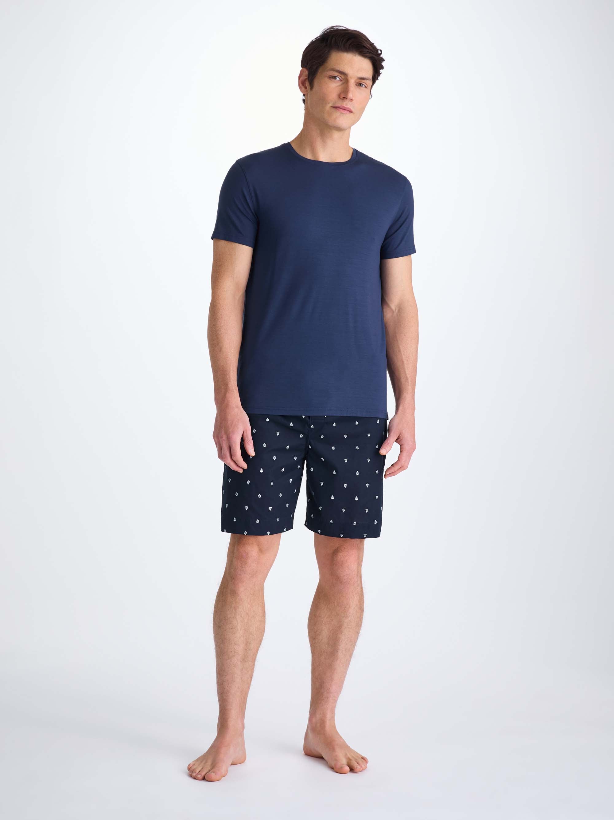Men's Lounge Shorts Cotton Batiste Navy Paisley Motif