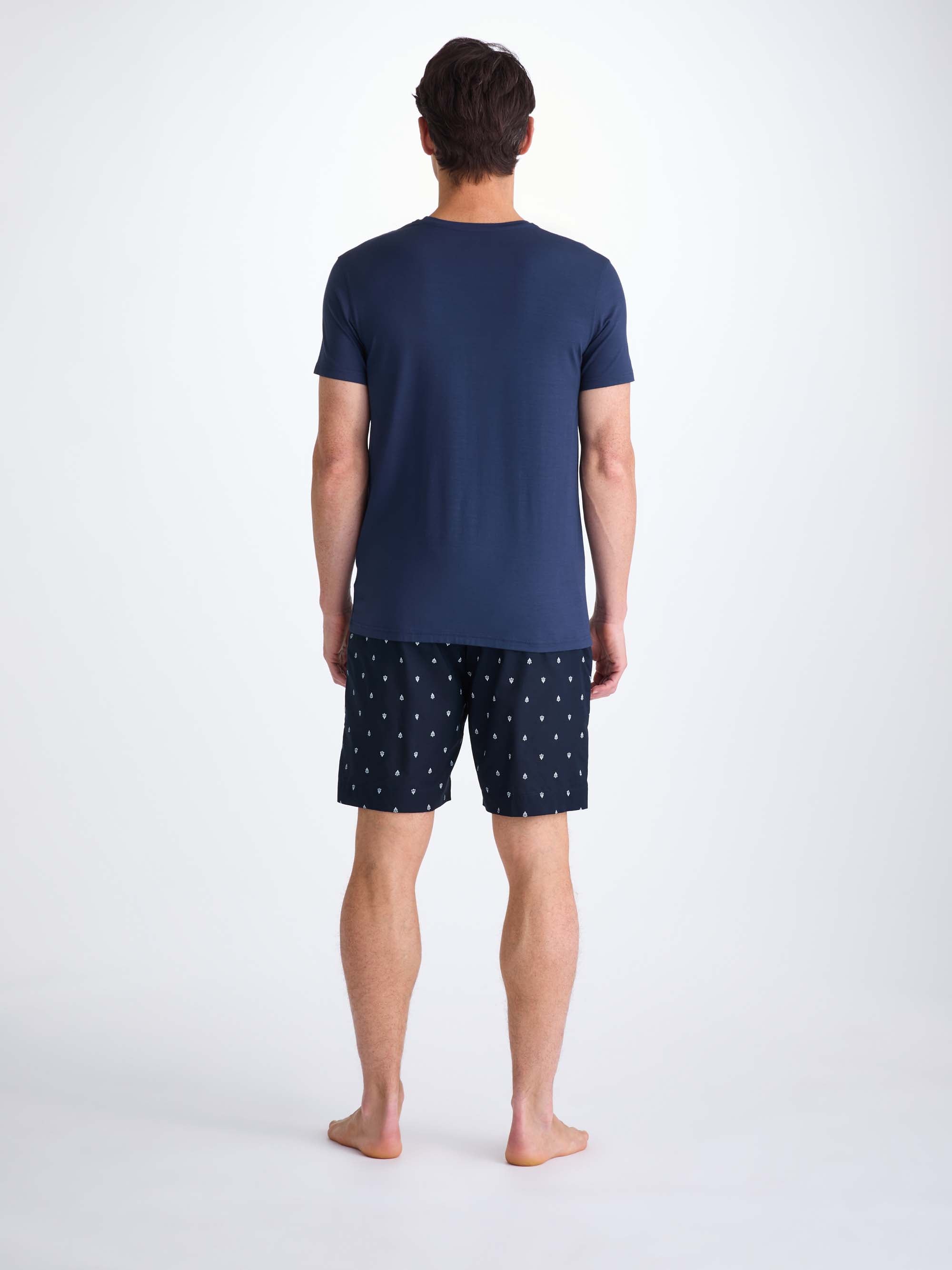 Men's Lounge Shorts Cotton Batiste Navy Paisley Motif