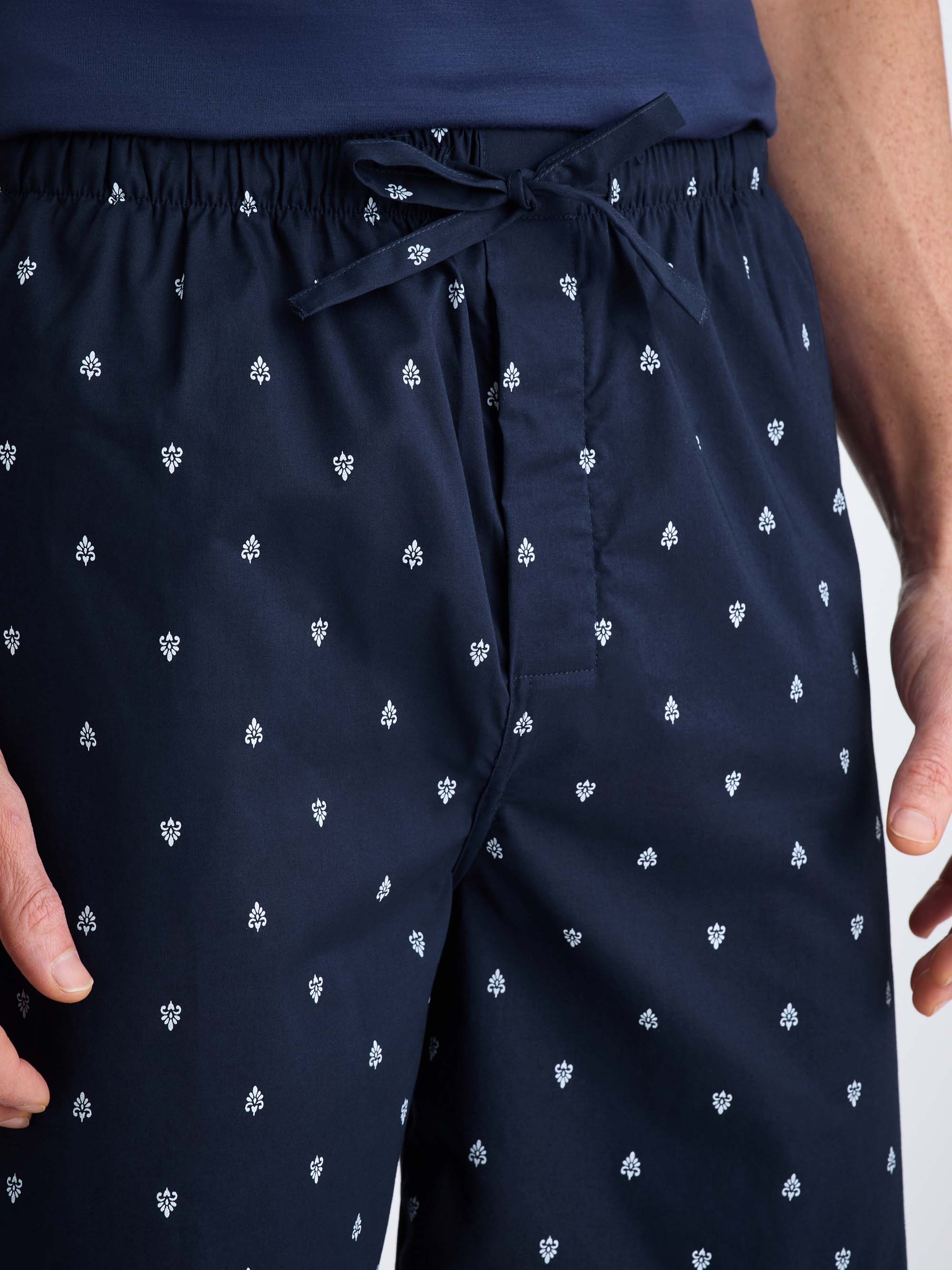 Men's Lounge Shorts Cotton Batiste Navy Paisley Motif