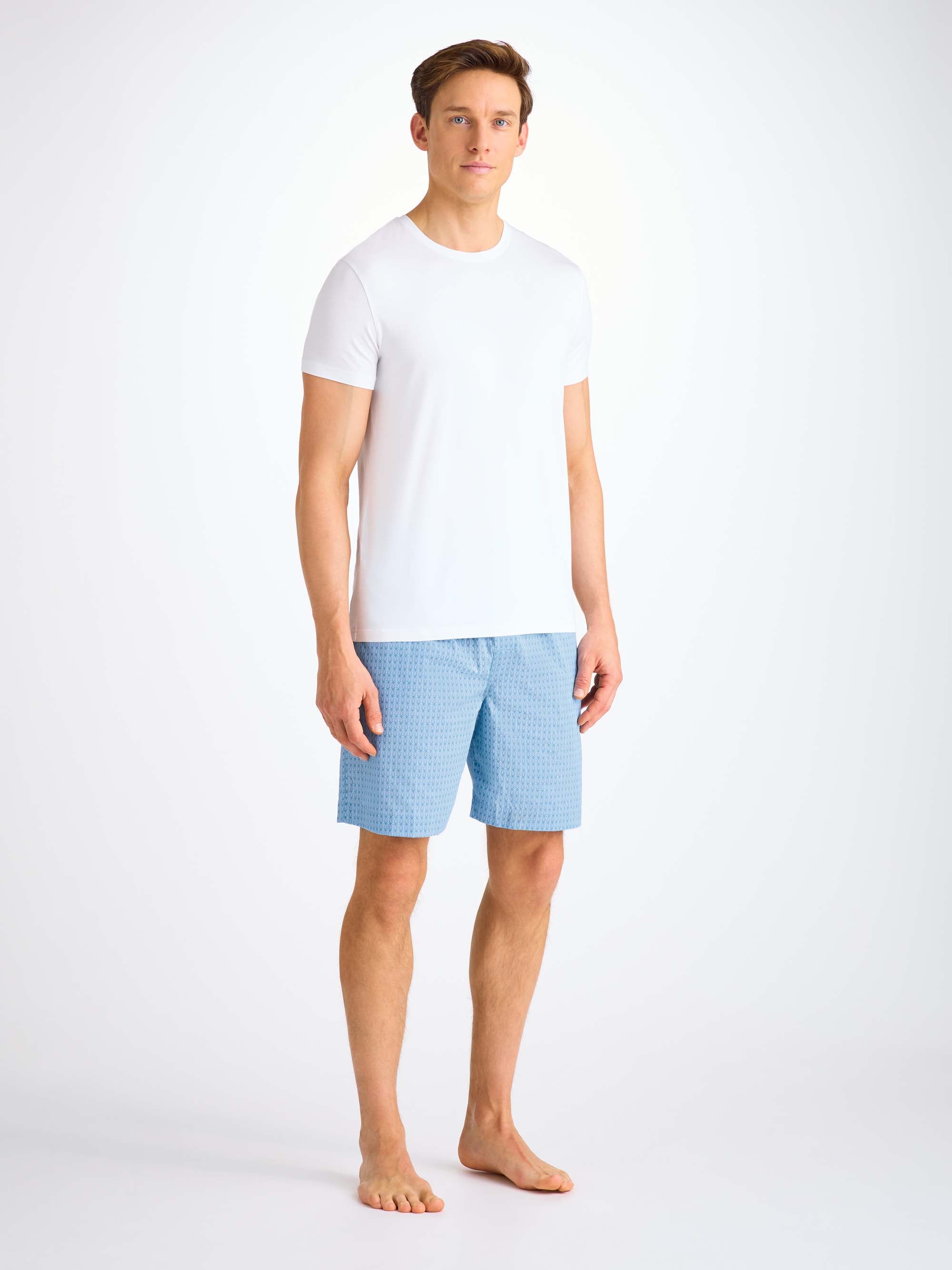 Men's Lounge Shorts Cotton Batiste Blue Jungle Leaf Print