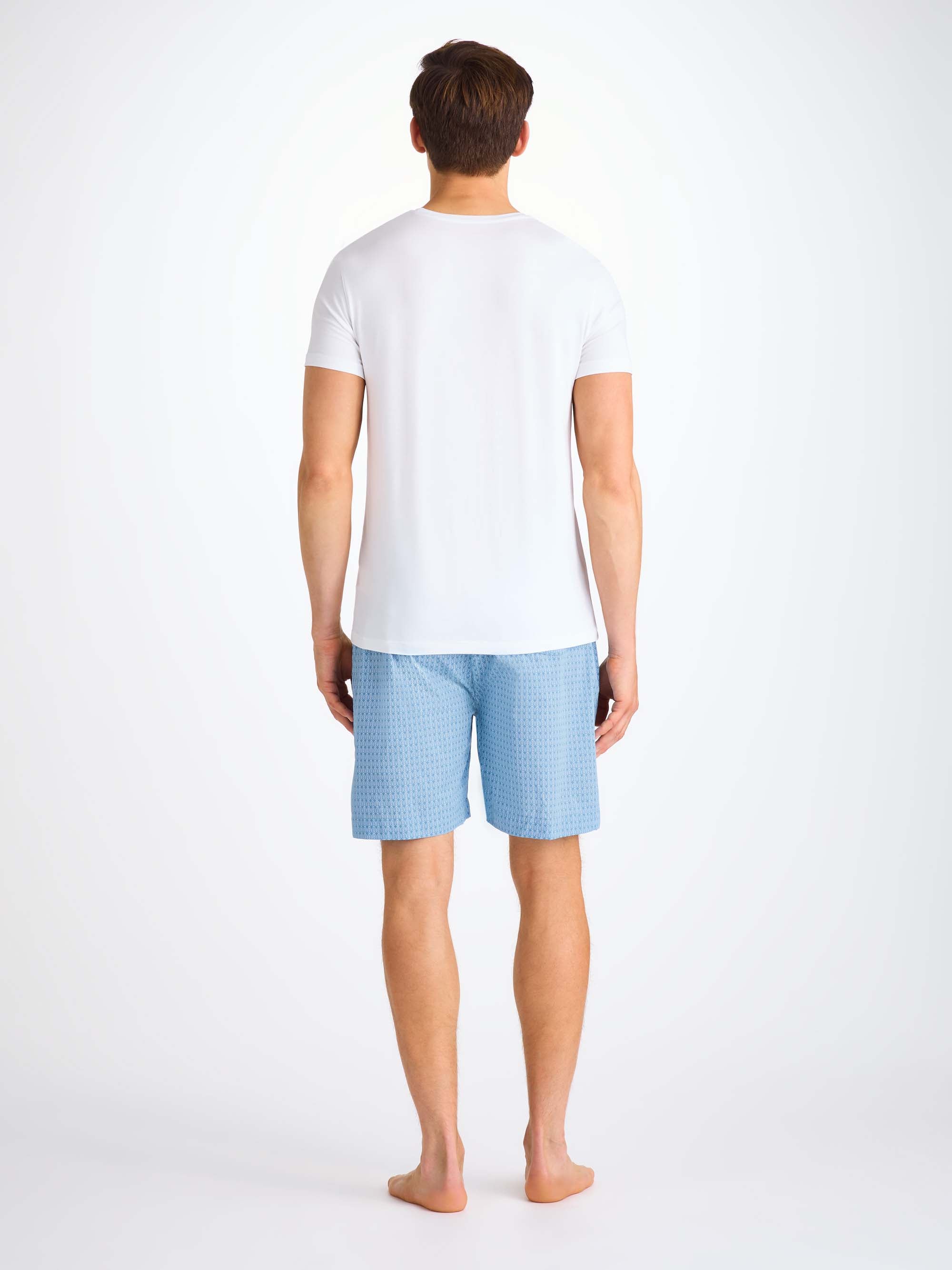 Men's Lounge Shorts Cotton Batiste Blue Jungle Leaf Print