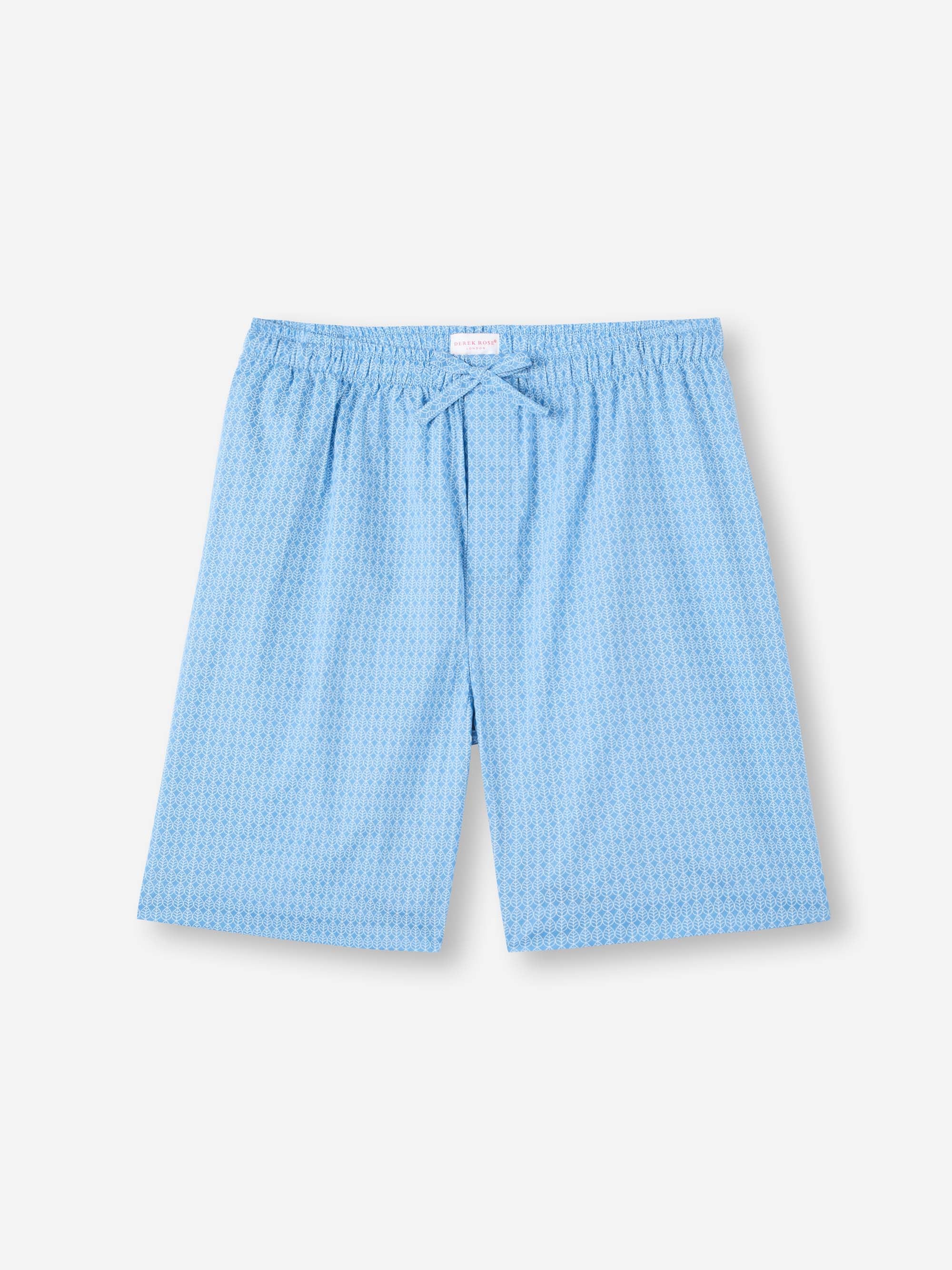 Men's Lounge Shorts Cotton Batiste Blue Jungle Leaf Print