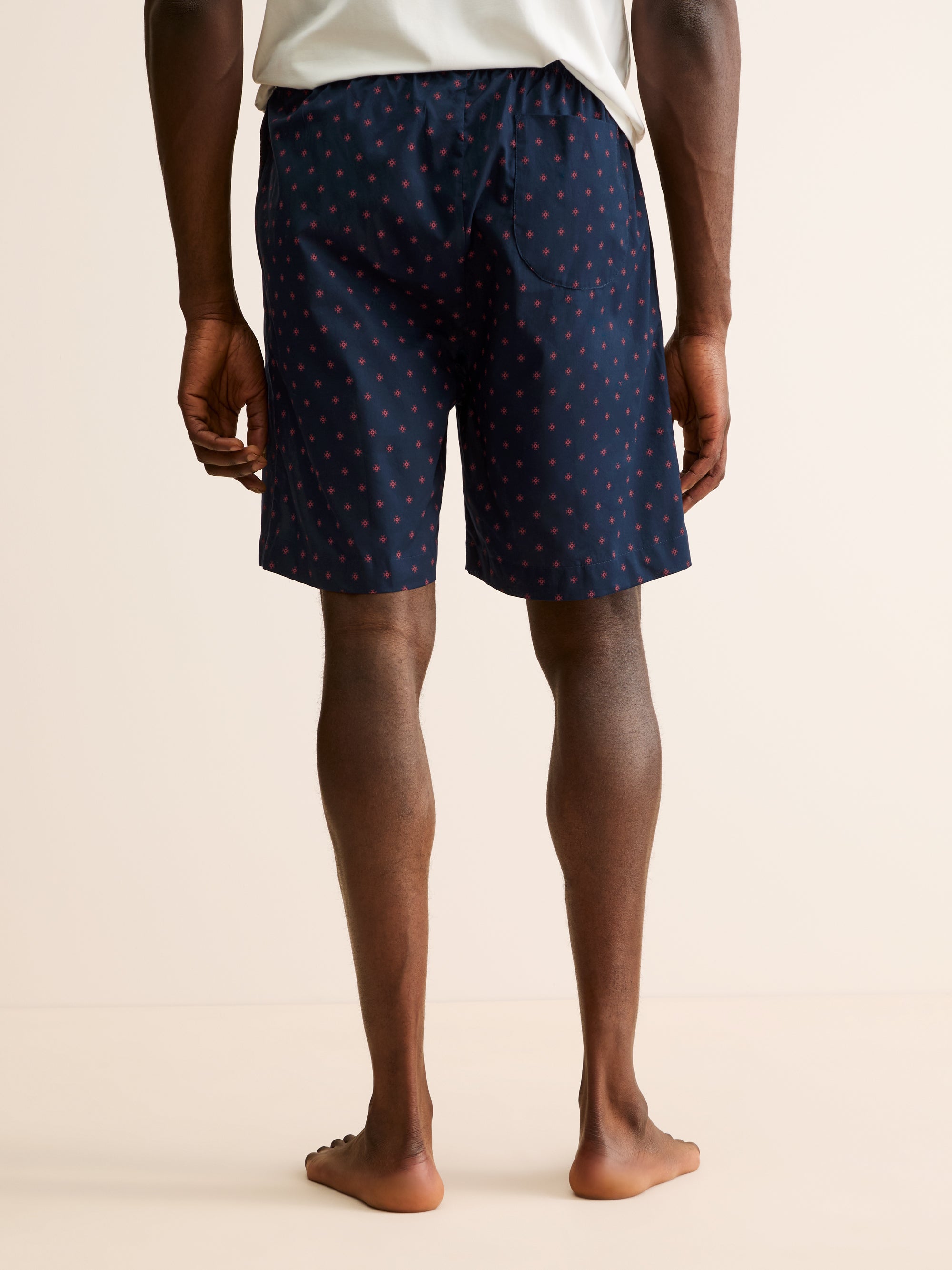 Men's Lounge Shorts Cotton Batiste Rose Star Motif Navy | Derek Rose