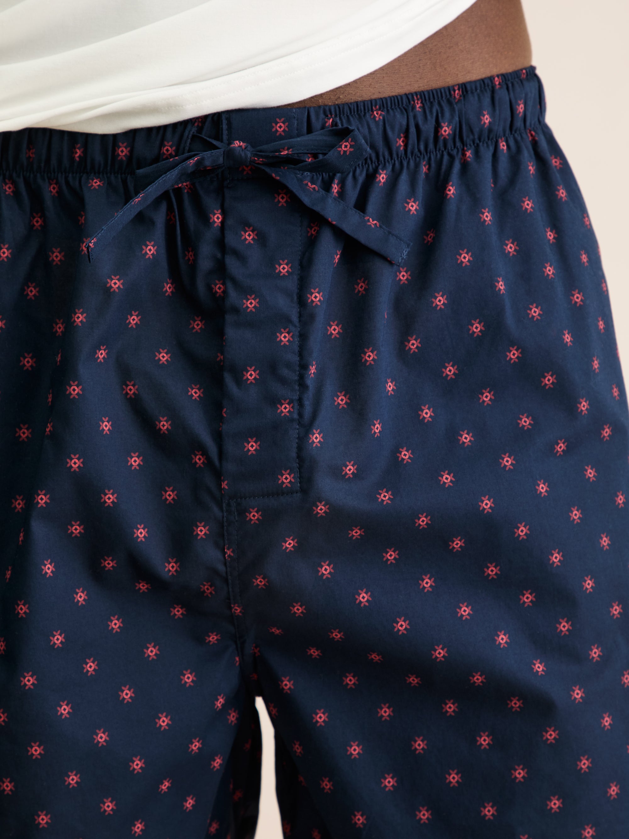 Men's Lounge Shorts Cotton Batiste Rose Star Motif Navy