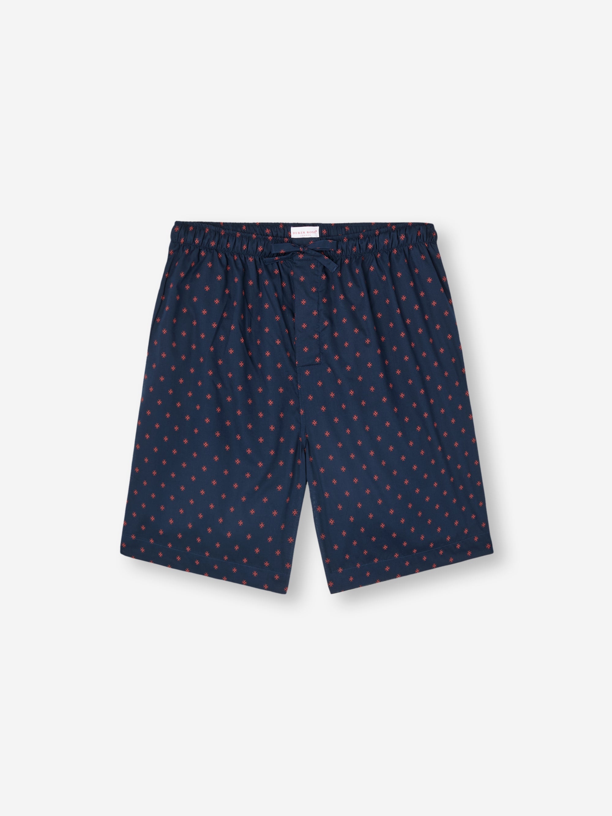Men's Lounge Shorts Cotton Batiste Rose Star Motif Navy | Derek Rose