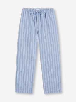 Men's Lounge Trousers Arran Brushed Cotton Blue Herringbone Stripe