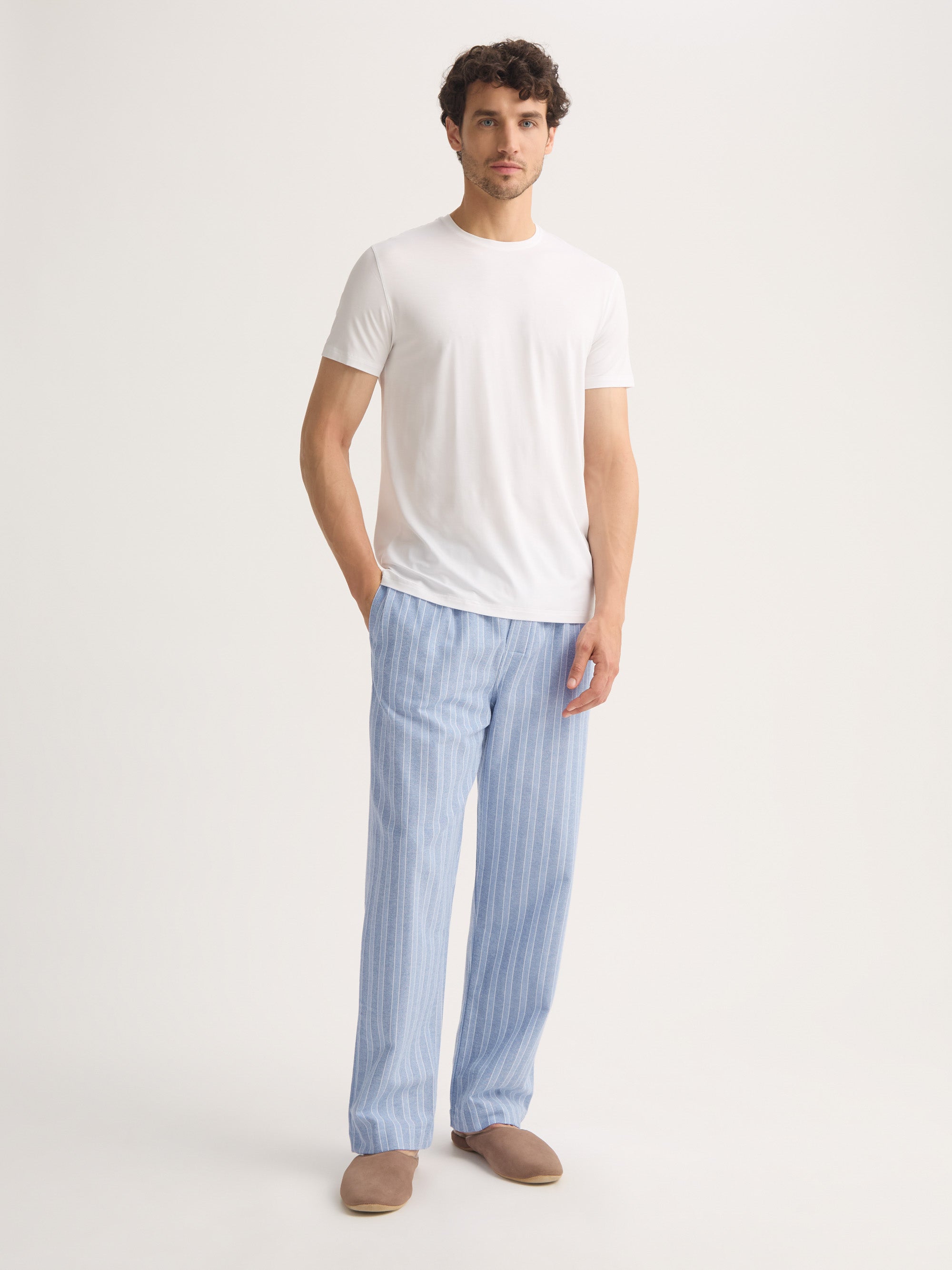 Men's Lounge Trousers Arran Brushed Cotton Blue Herringbone Stripe