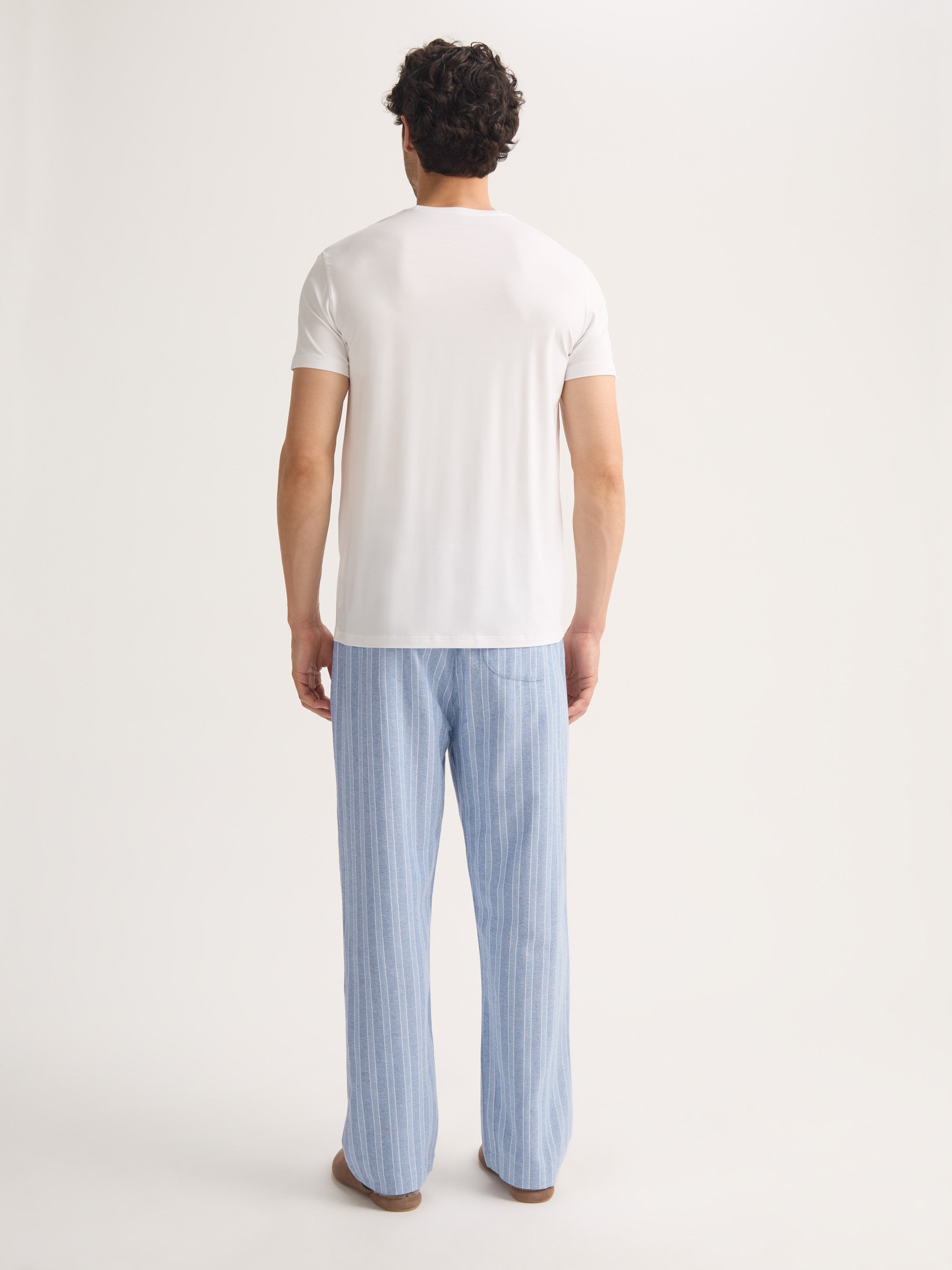 Men's Lounge Trousers Arran Brushed Cotton Blue Herringbone Stripe