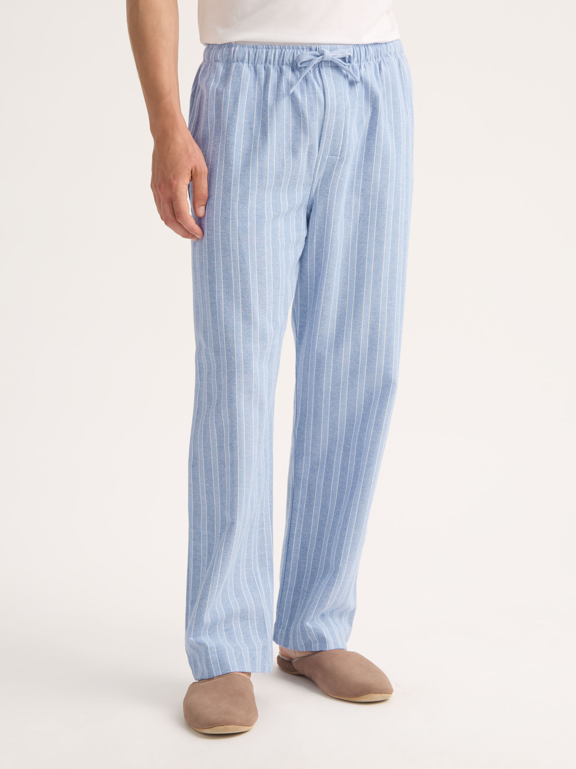 Men's Lounge Trousers Arran Brushed Cotton Blue Herringbone Stripe