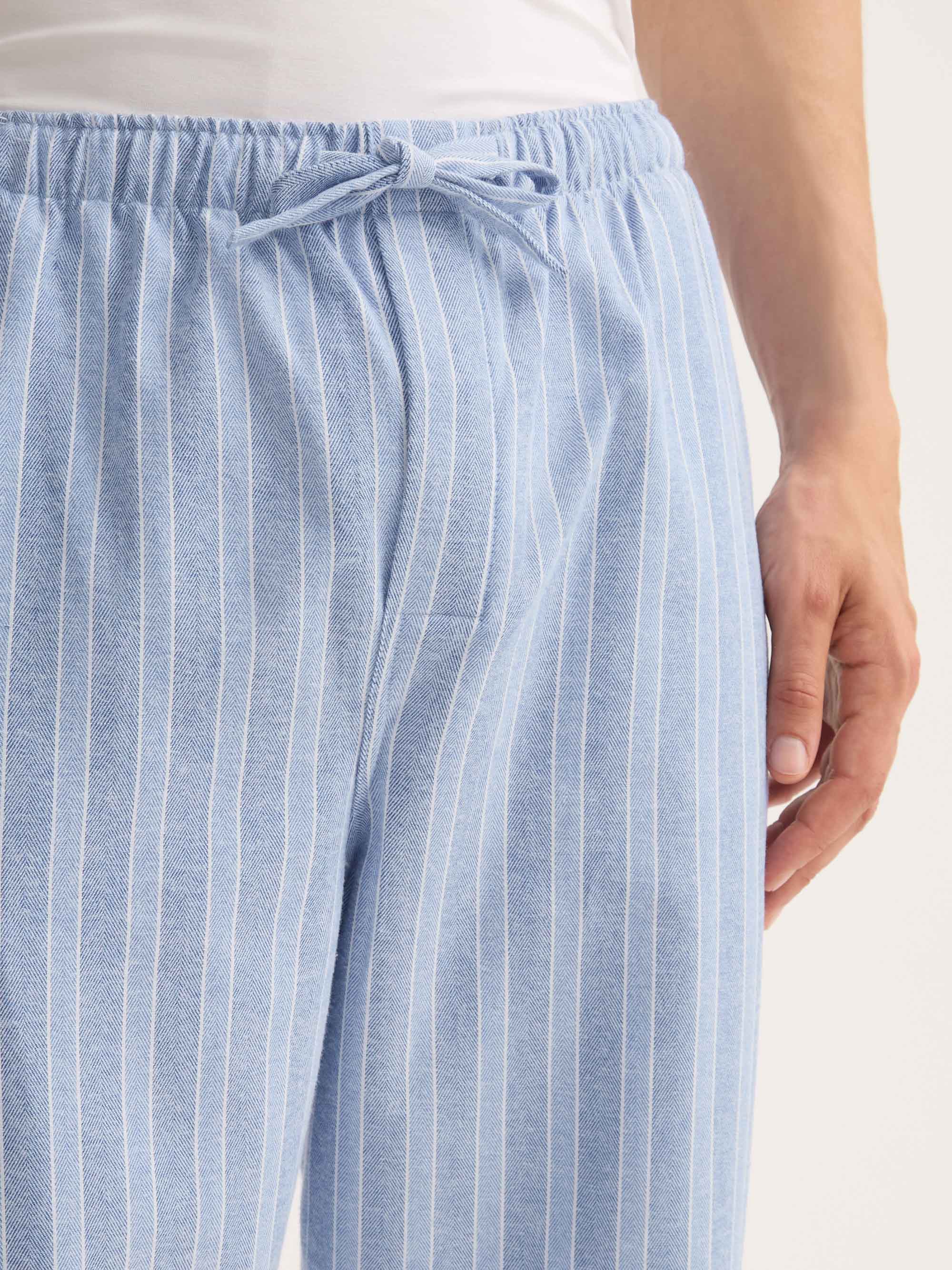 Men's Lounge Trousers Arran Brushed Cotton Blue Herringbone Stripe