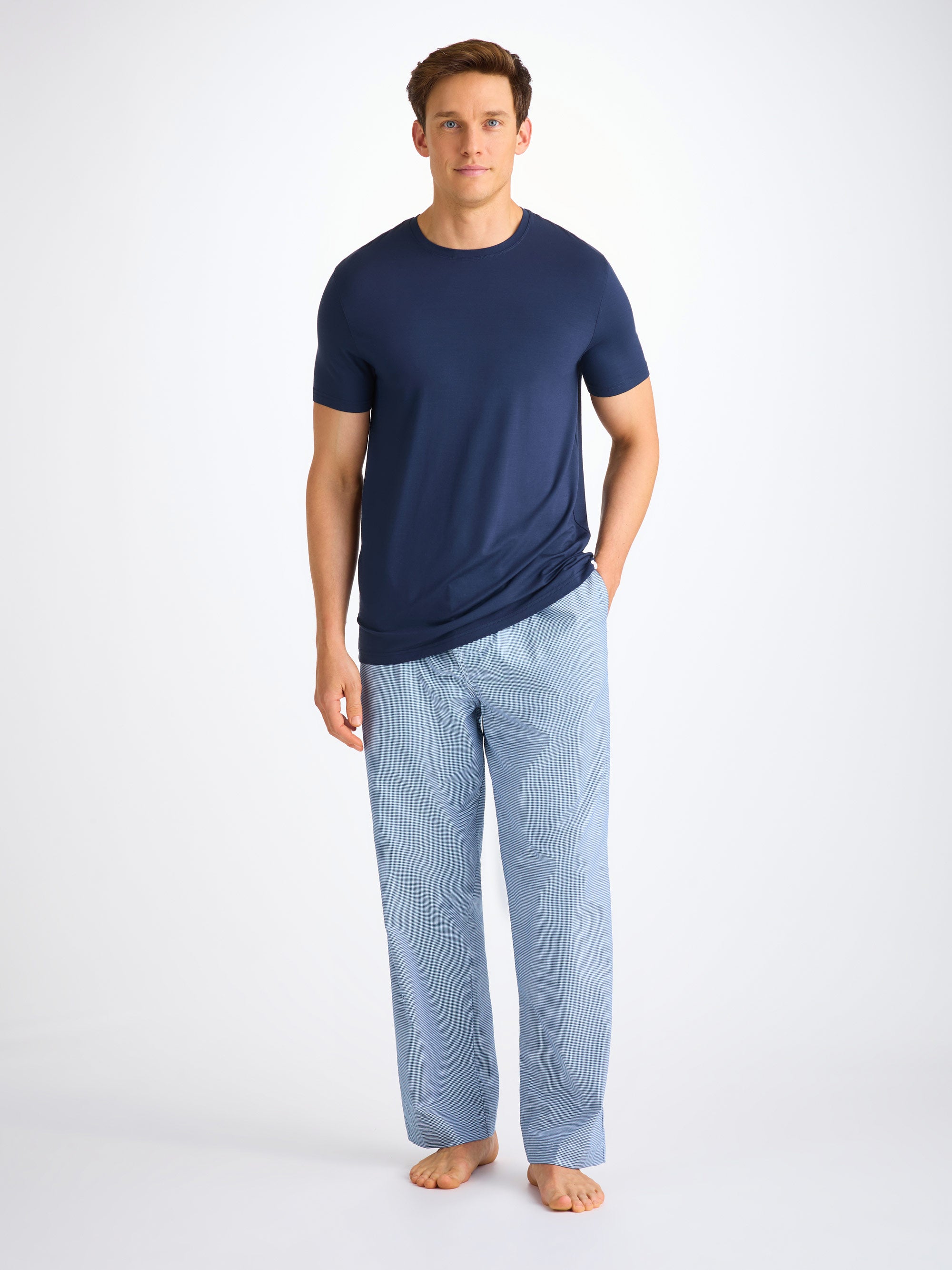 Men's Lounge Trousers Cotton Navy Puppytooth Pattern