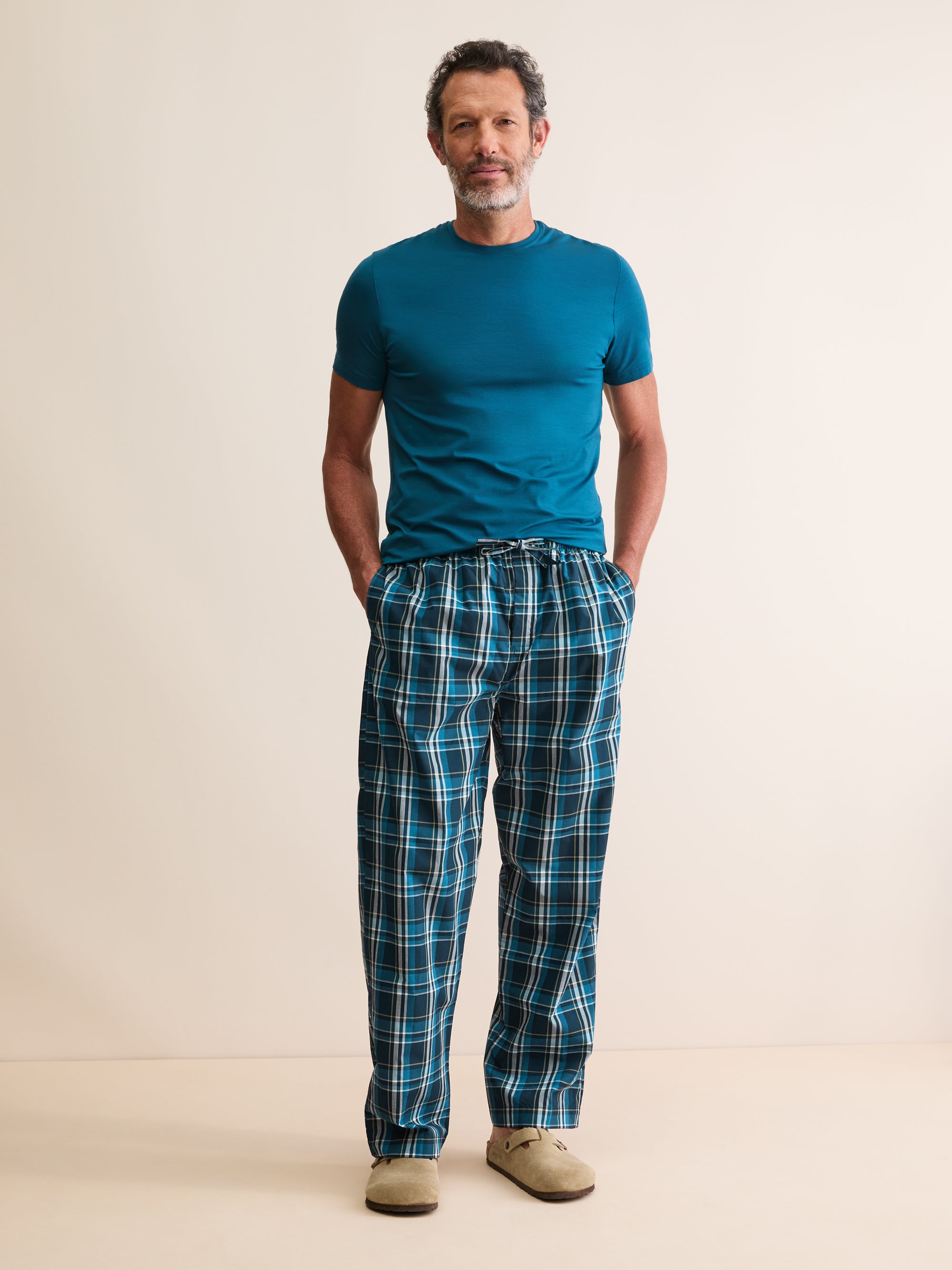 Men's Lounge Trousers Barker Cotton Navy Blue & Teal Check
