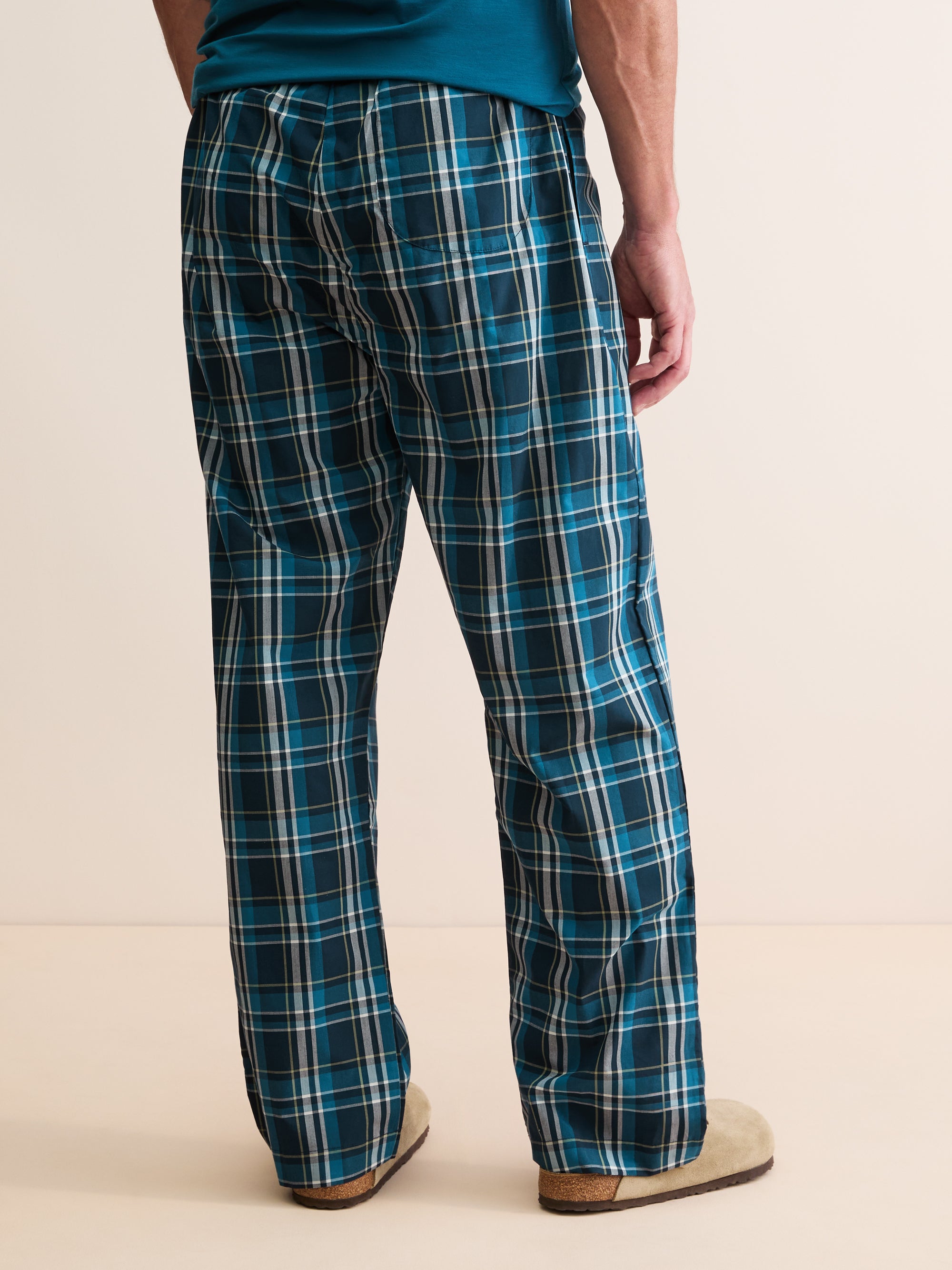 Men's Lounge Trousers Barker Cotton Navy Blue & Teal Check