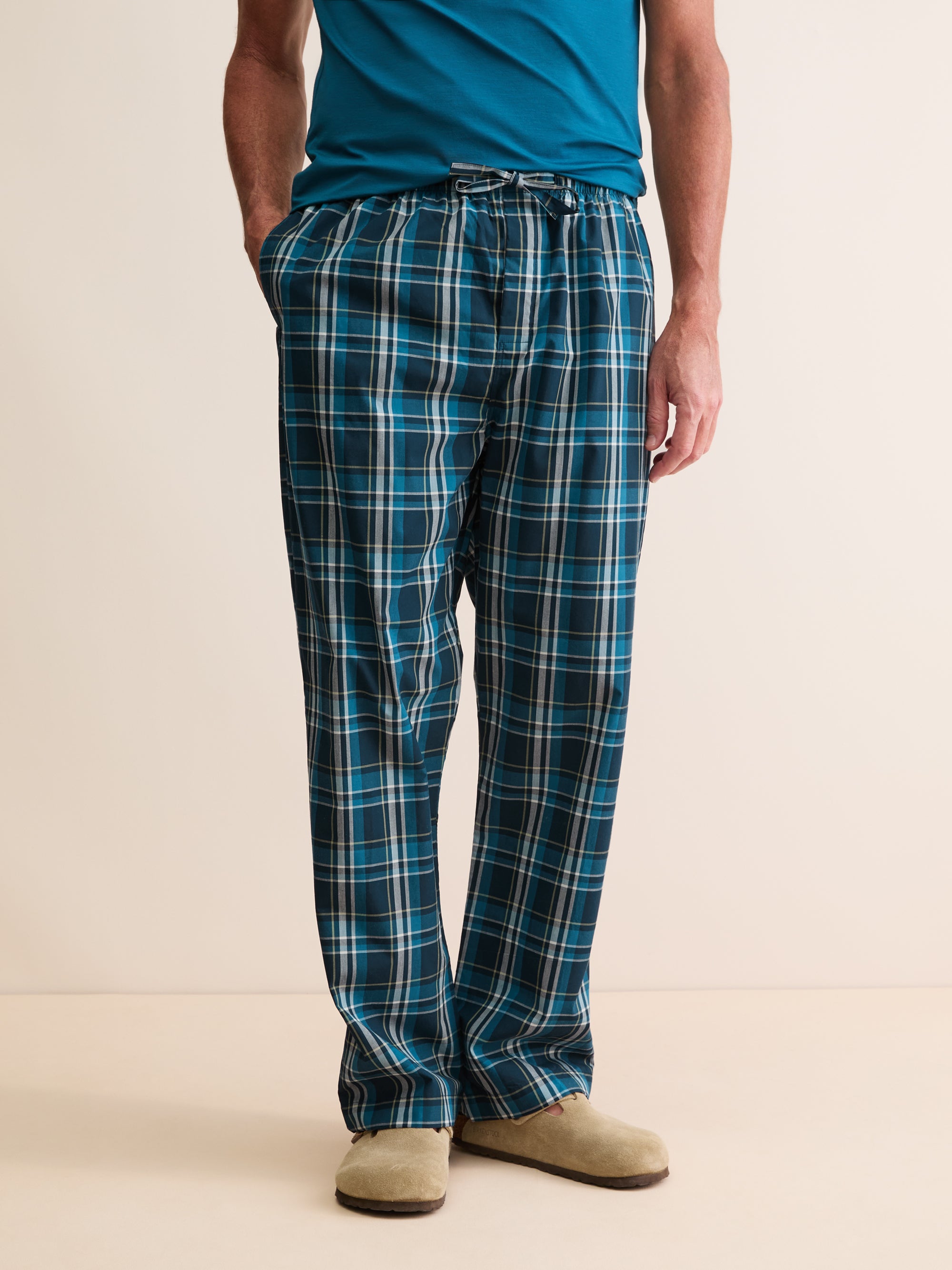 Men's Lounge Trousers Barker Cotton Navy Blue & Teal Check