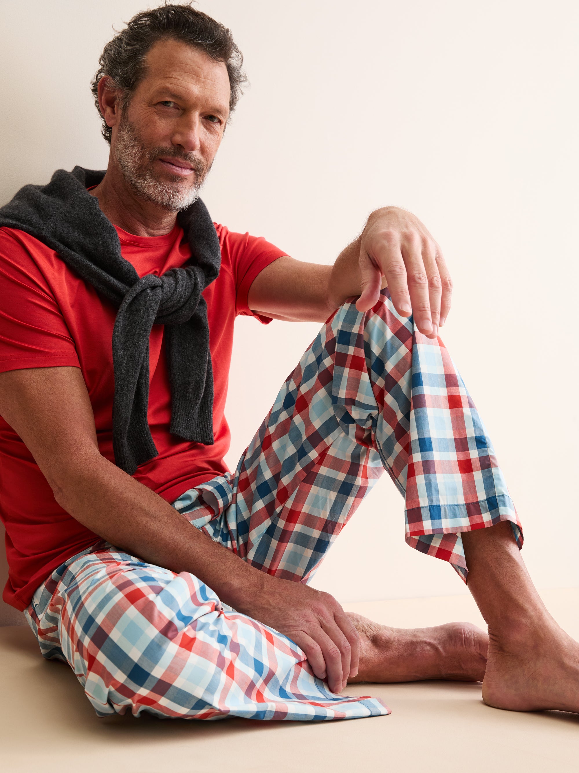 Men's Lounge Trousers Barker Cotton Teal & Red Check