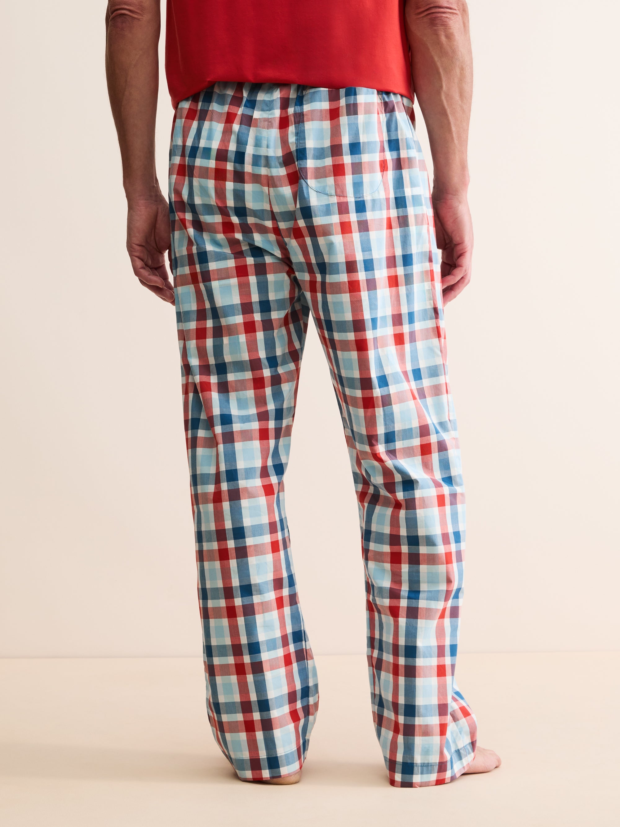 Men's Lounge Trousers Barker Cotton Teal & Red Check